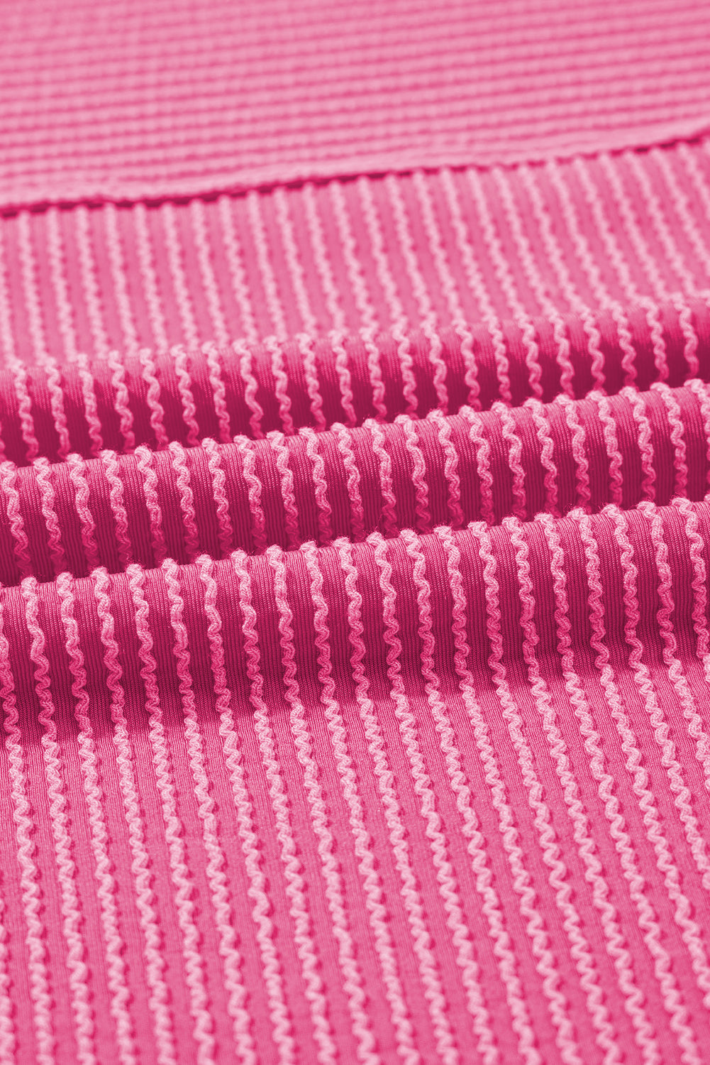 Bright Pink Plain Corded Mock Neck T Shirt