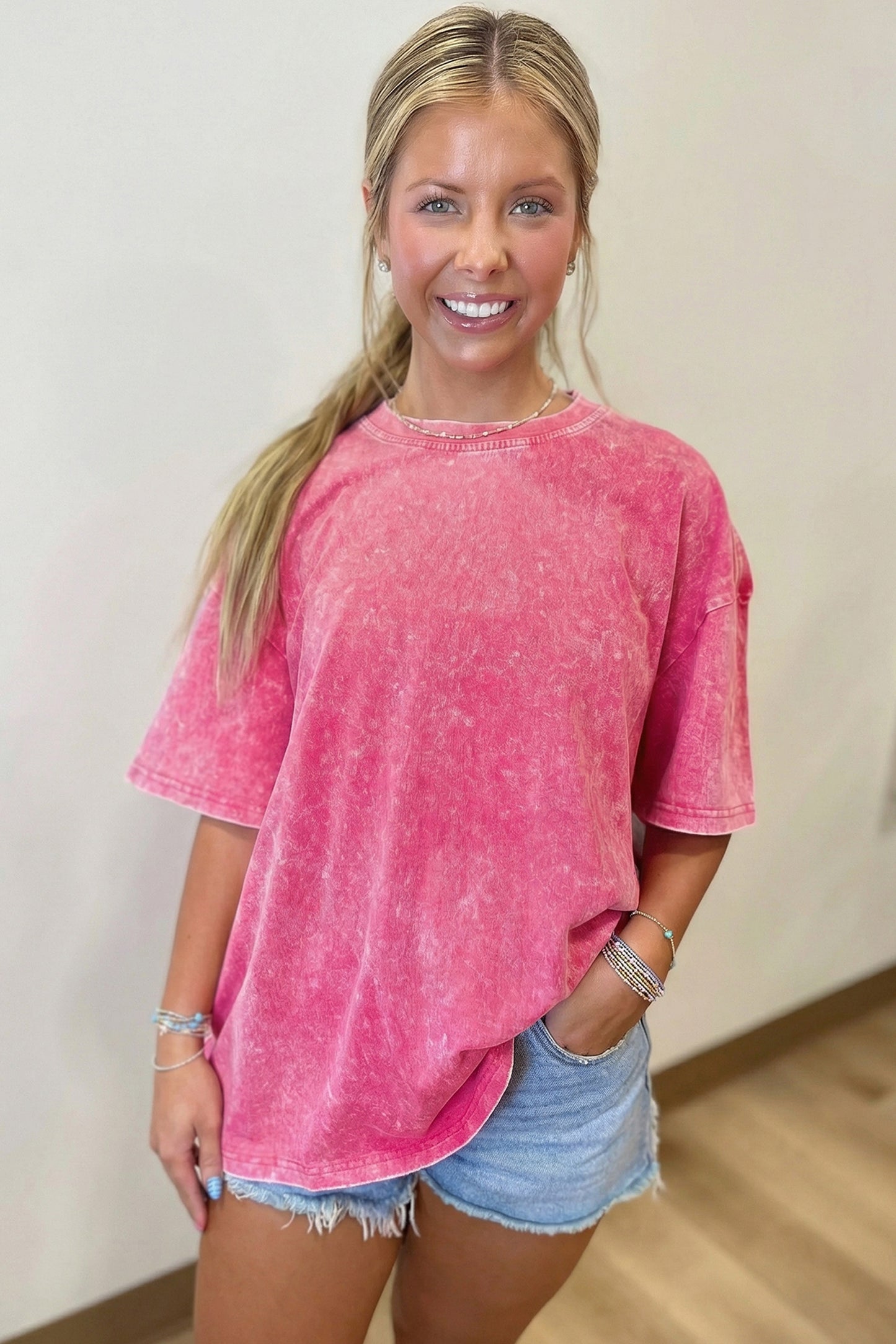 Mint Green Solid Color Cotton Mineral Washed Oversize Tee