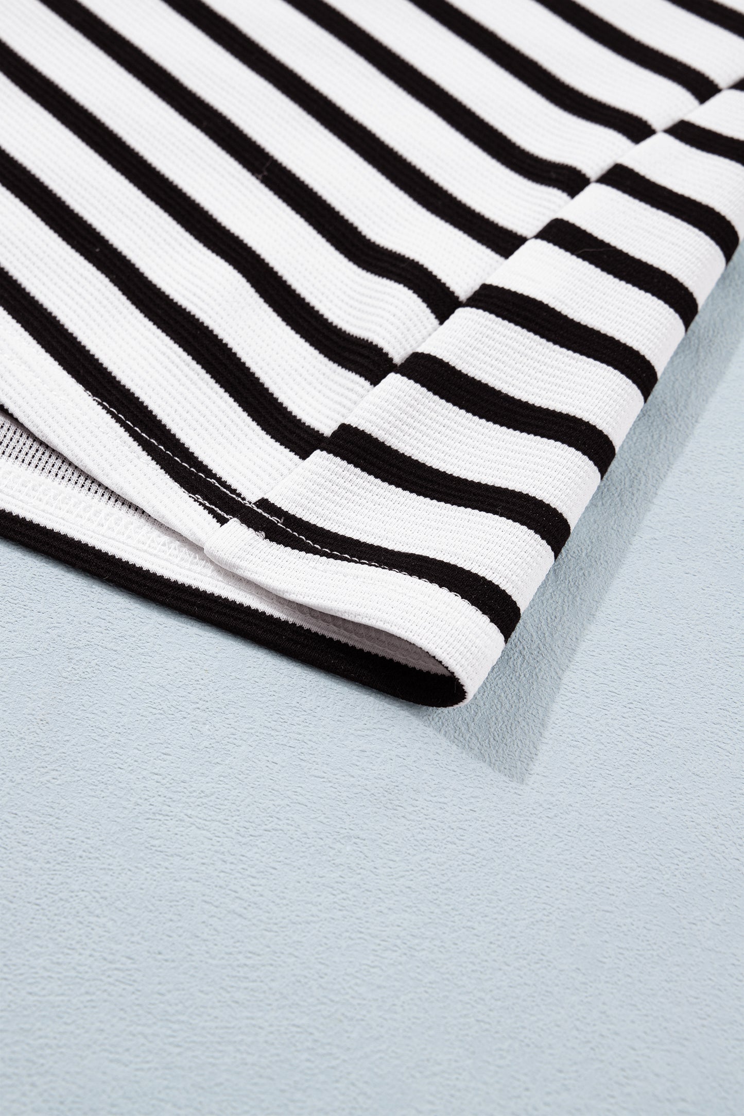 Blue Stripe Short Puff Sleeve Color Block Polo Collar Blouse
