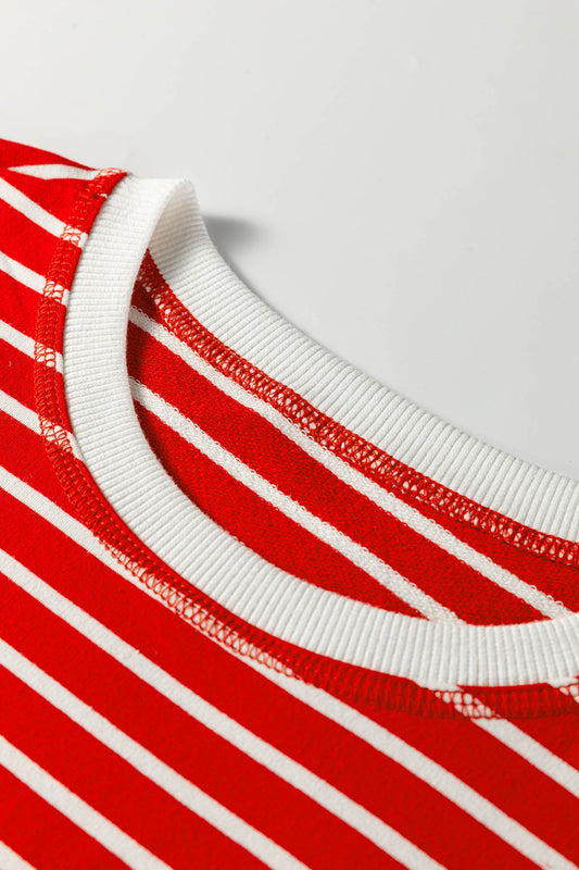 Red Stripe Ribbed Round Neck Trim Loose Tank Top