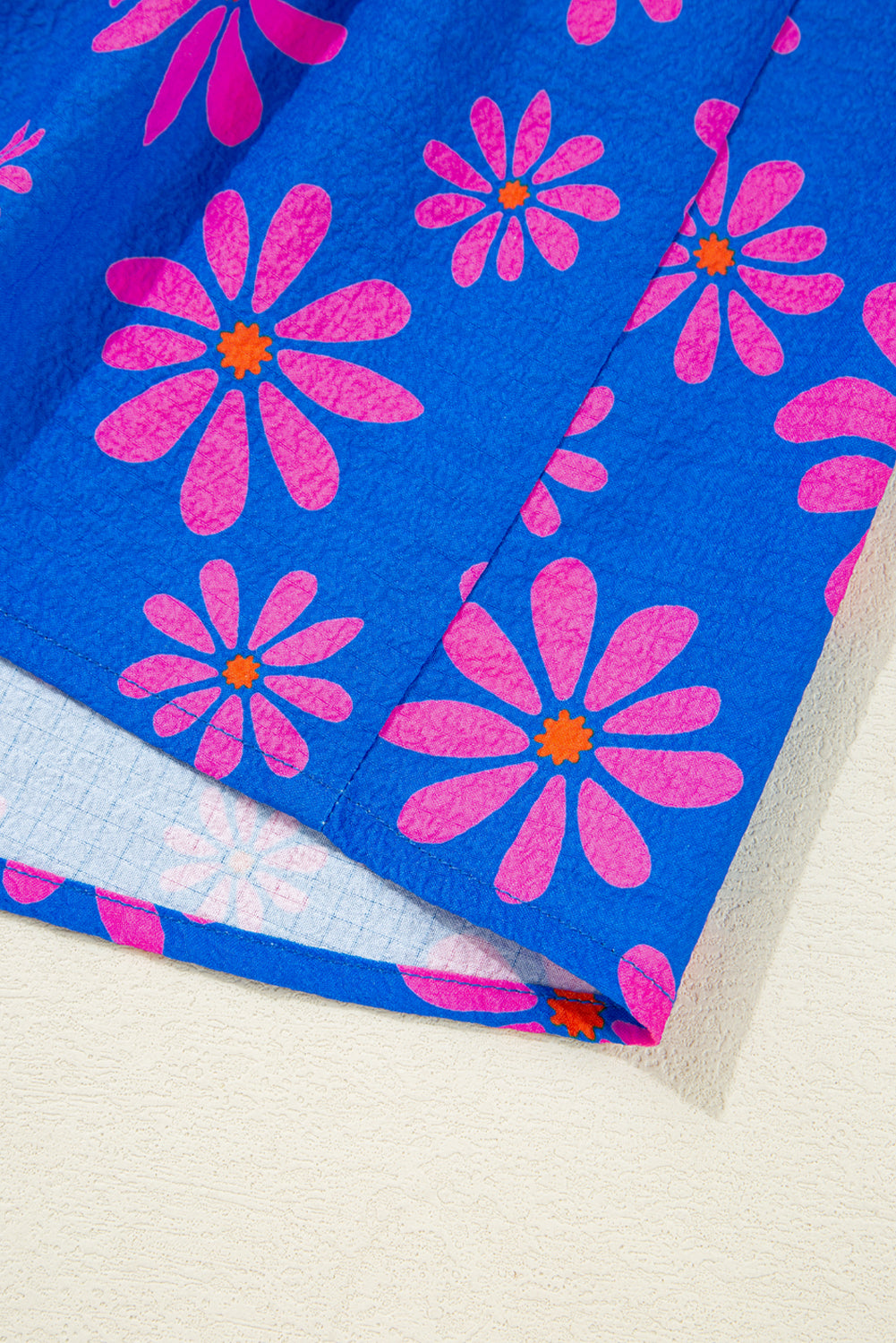 Blue Flower Colorblock Smocked Flutter Straps Flowy Top