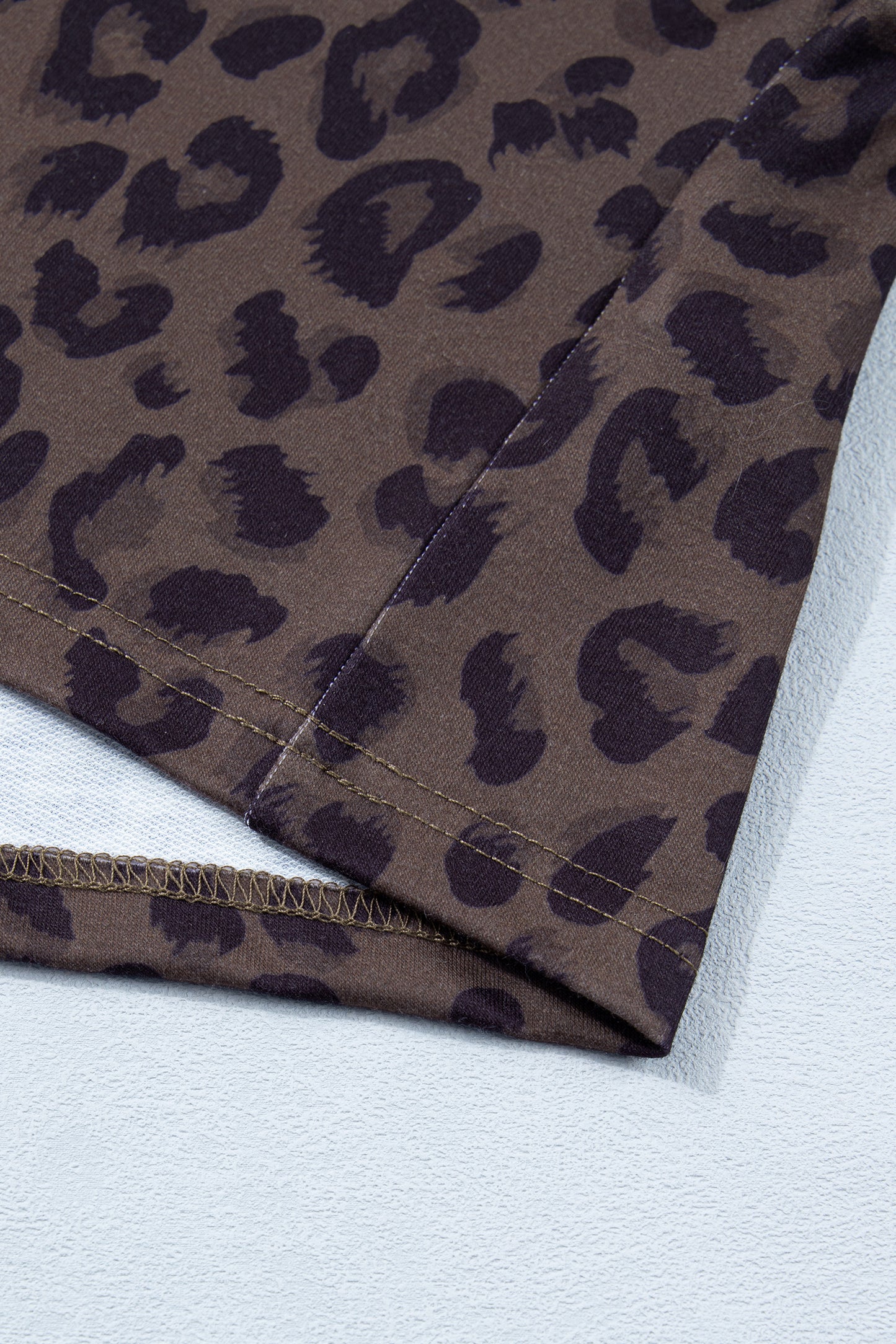 Khaki V Neck Collar Leopard Printed 2pcs Short Set