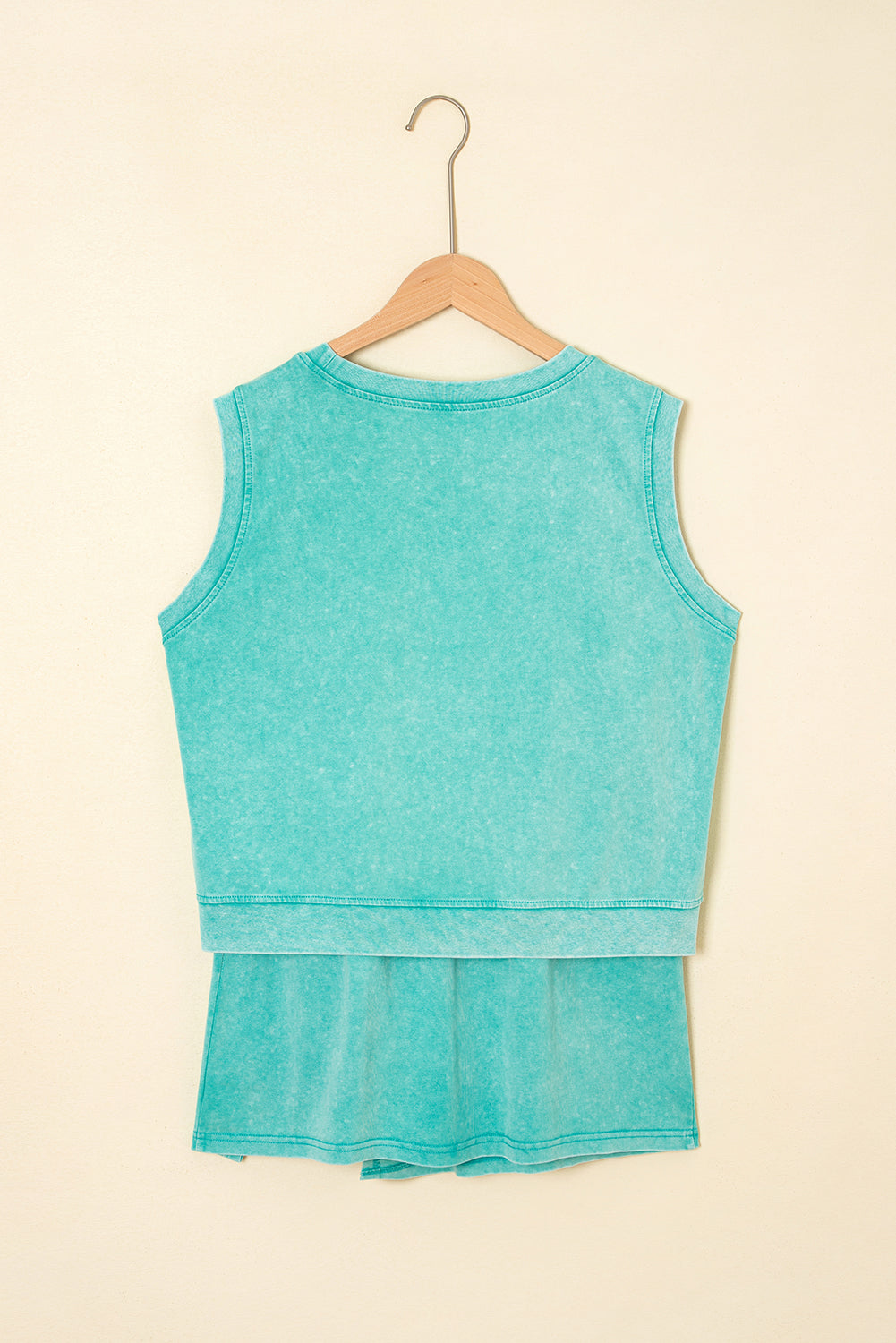 Yellow Cream 2 Pieces Mineral Wash Cotton Tank Top Lined Split Skort Set