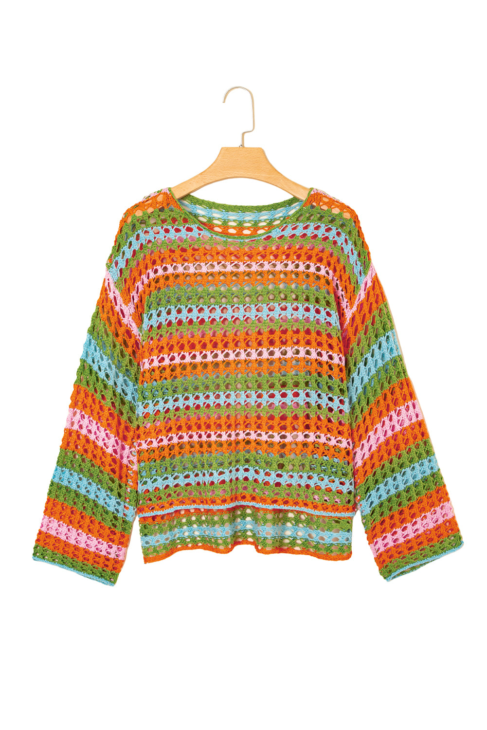 Purple Striped Hollow Knit Summer Beach Cover Up