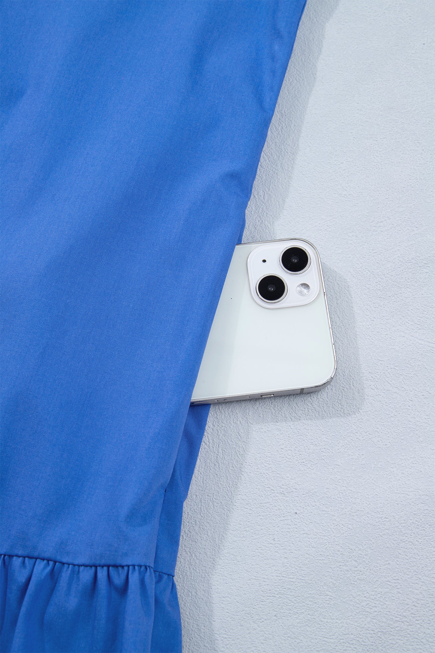 Sky Blue Embroidered Smocked Detail V Neck Short Puff Sleeve Mini Dress