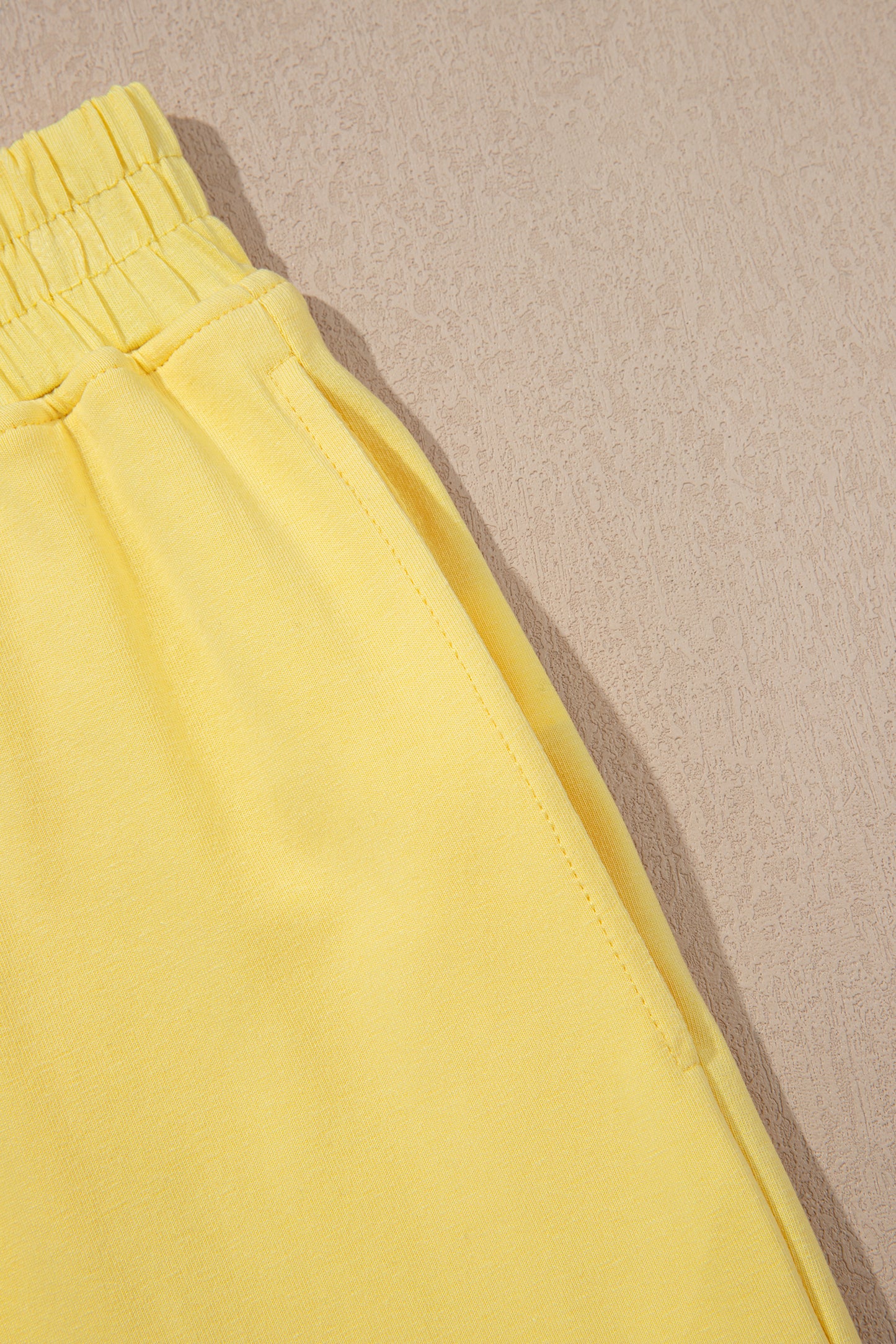 Yellow Cream Solid Color Cropped Tank Top and Jogger Pants Set