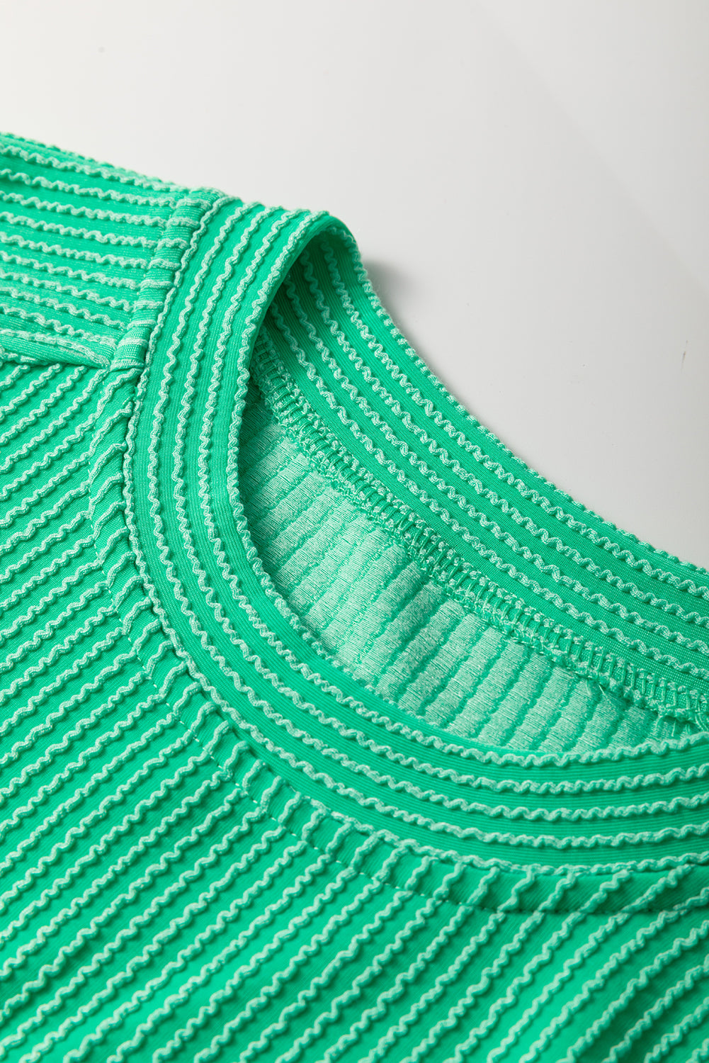 Bright Green Solid Corded T Shirt and Wide Leg Pants Set