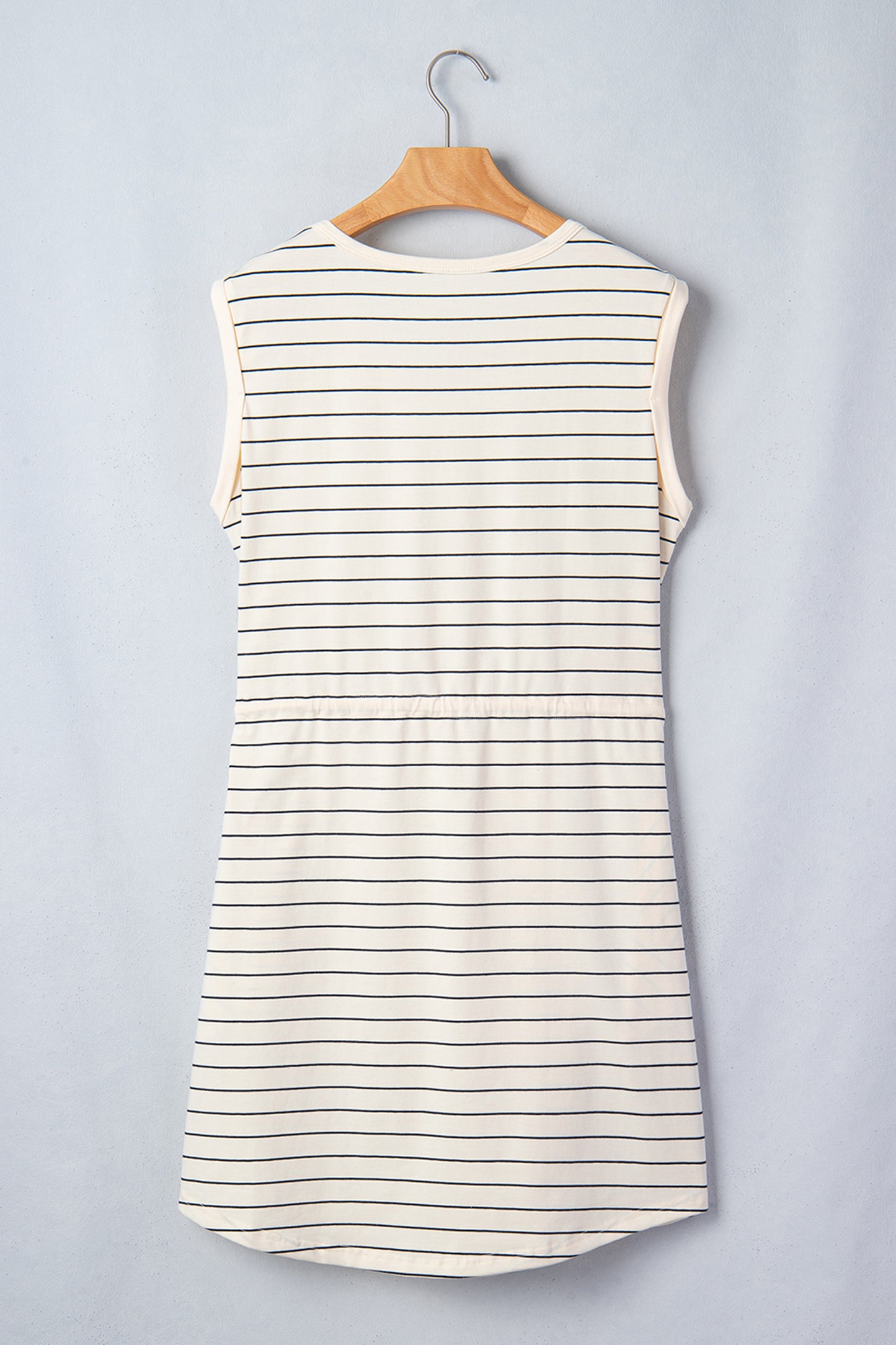 Black Stripe Drawstring Tunic Tank Mini Dress with Pockets
