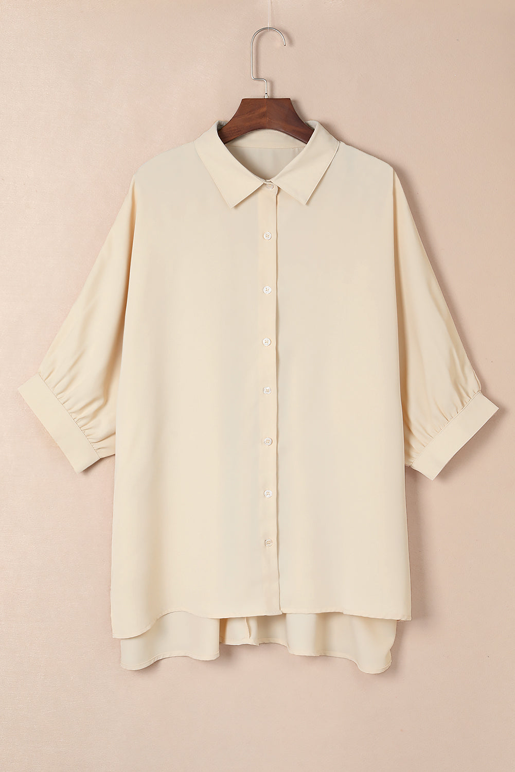 White Plain 3/4 Batwing Sleeve Oversize Button Up Blouse