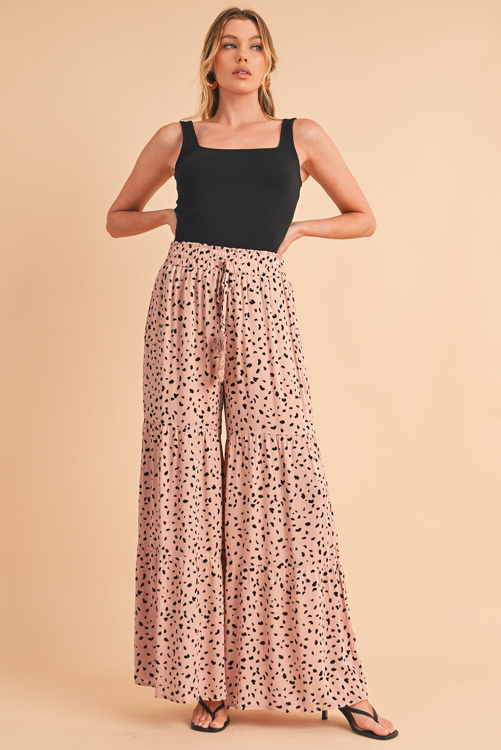 Brown Ruffle Wide Leg Animal Palazzo Pants