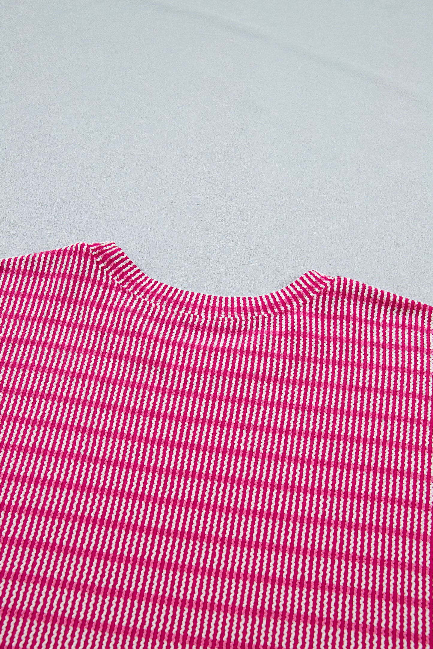 Rose Stripe Raised Rib Loose Tee Drawstring Elastic Waist 2pcs Short Set