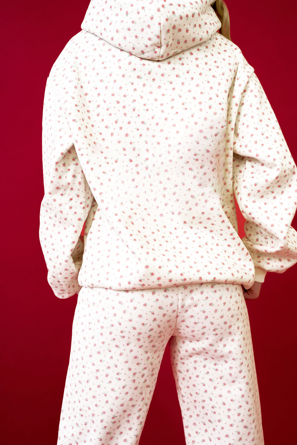 Pink Floral Kangaroo Pocket Hoodie Pants Set