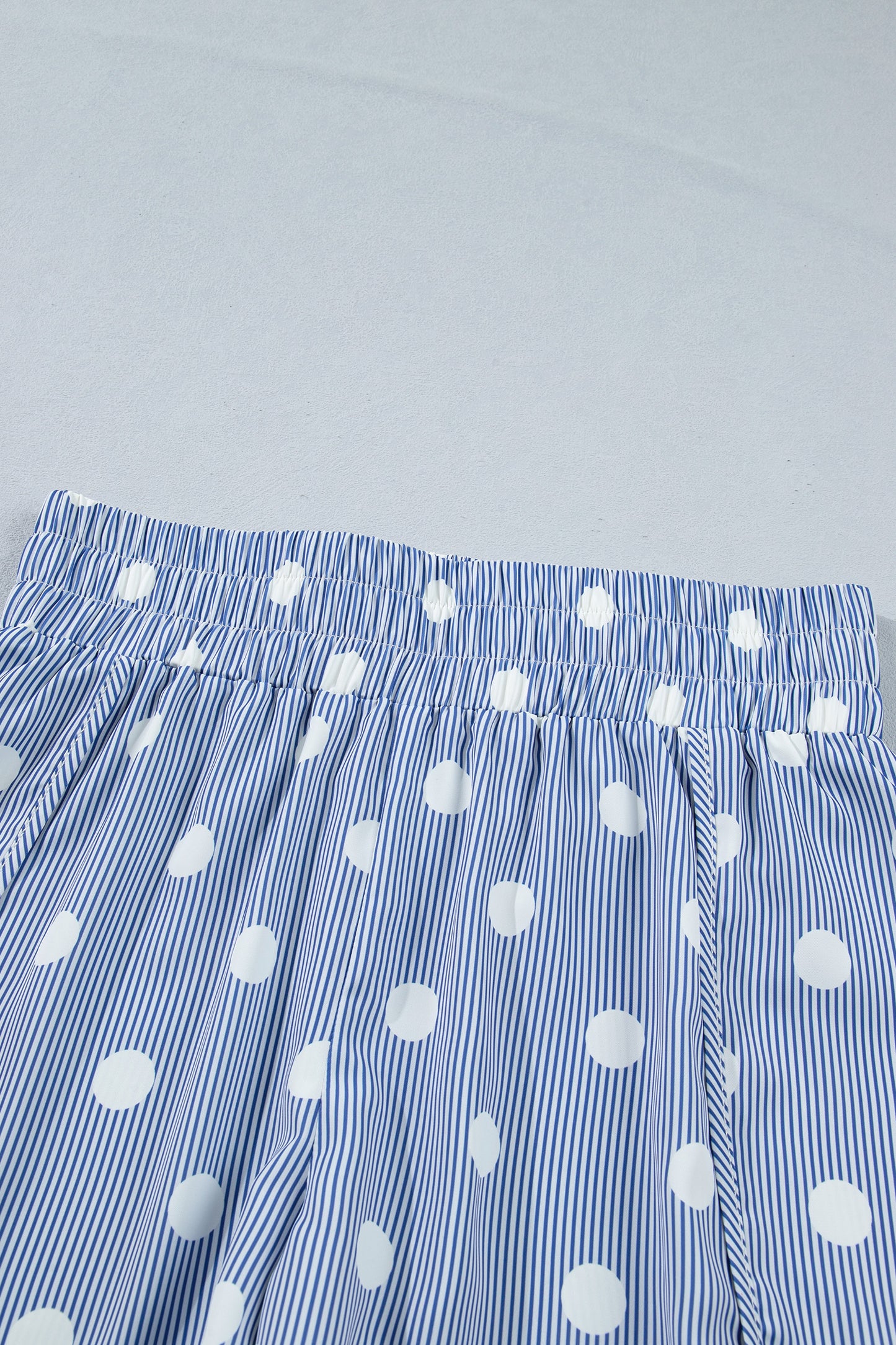 Sky Blue Polka Dot Print Shirred High Waist Casual Shorts