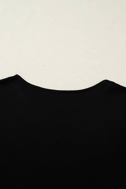 Black Sheer Mesh Long Sleeve Twisted Knot Side Slit Midi Dress