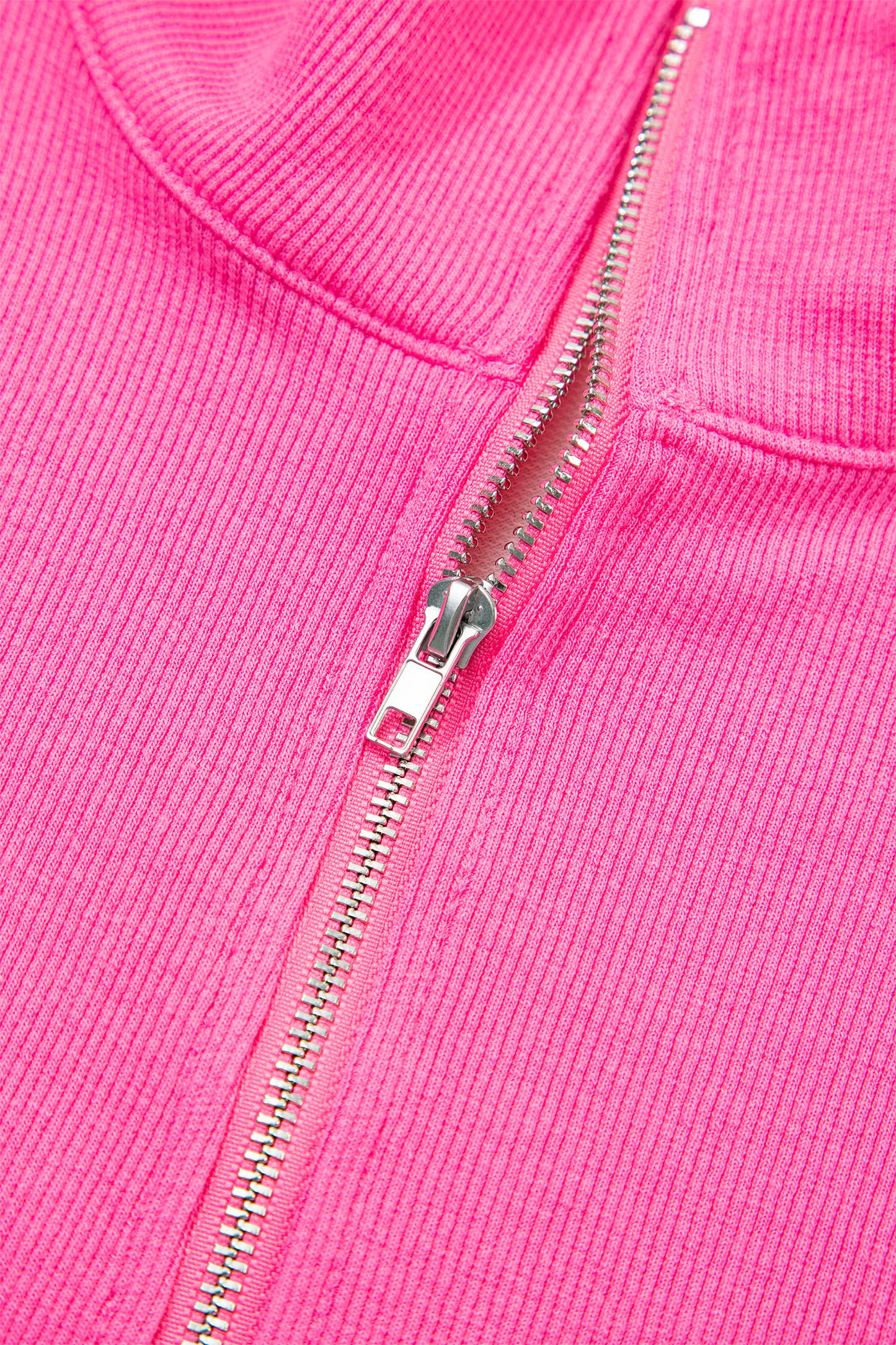 Pink Seam Detail Half Zip Tee Casual Shorts 2pcs Set