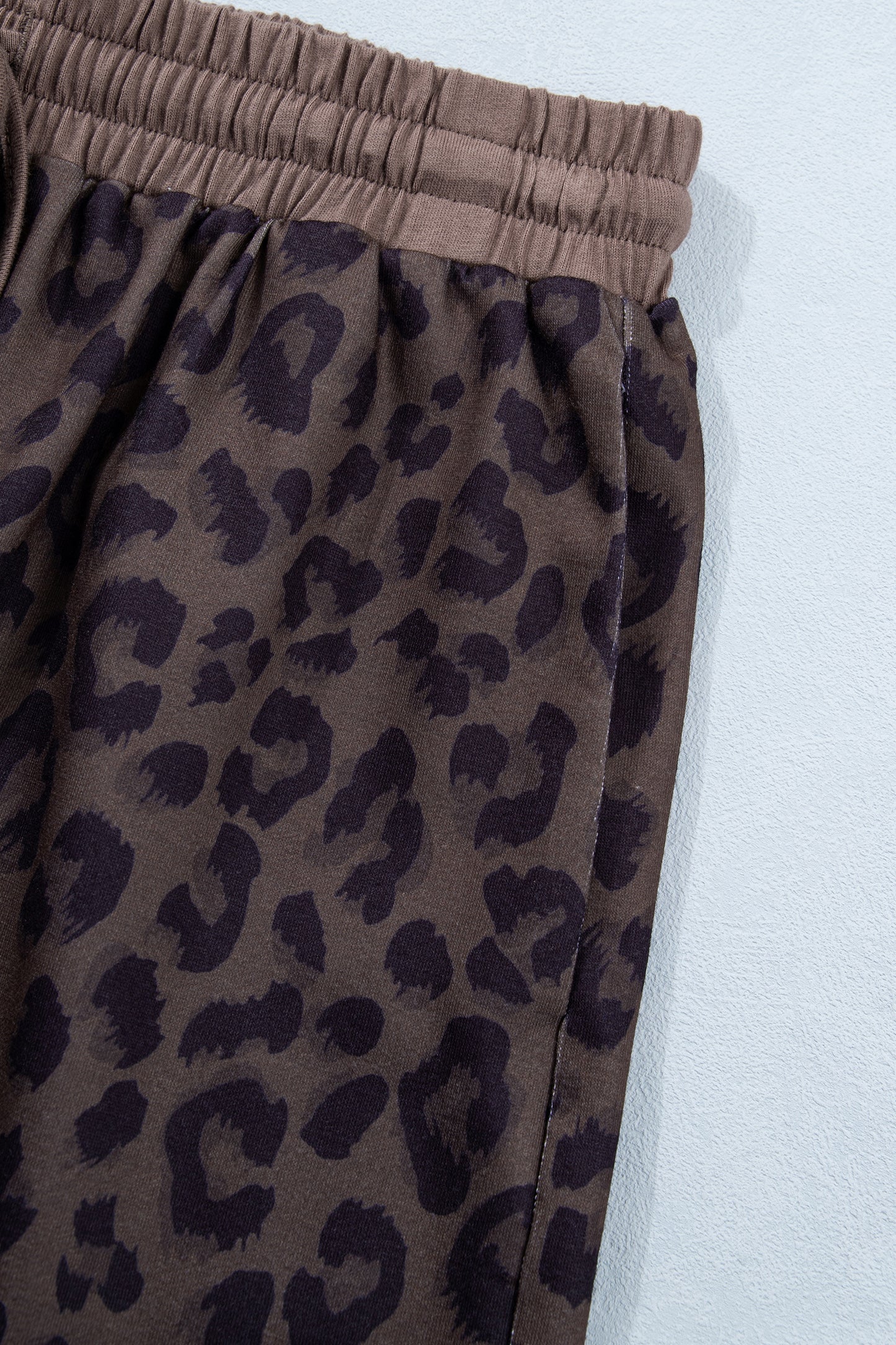 Khaki V Neck Collar Leopard Printed 2pcs Short Set