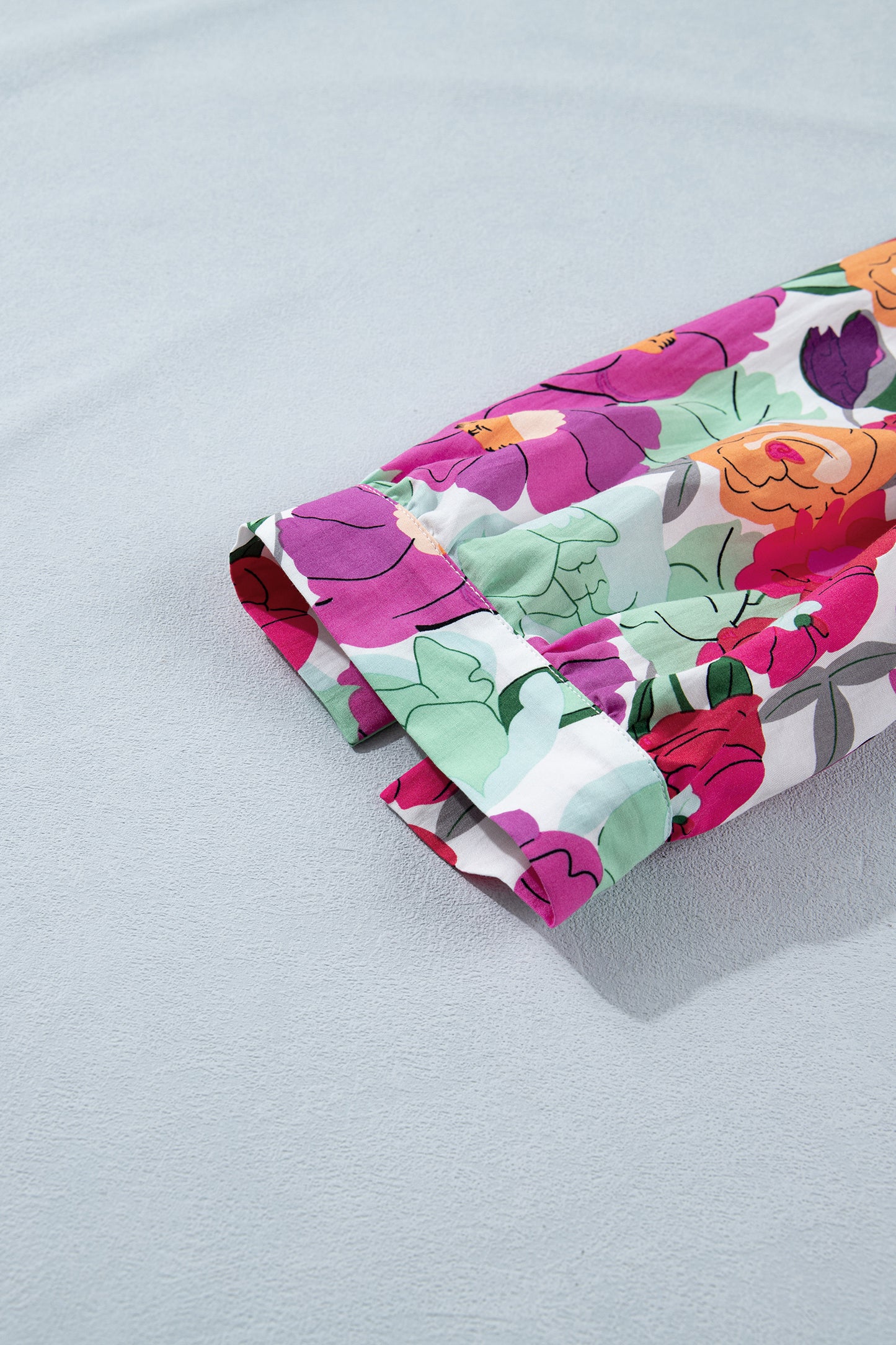 Rose Vibrant Floral Print V Neck Zip Up Puffy Half Sleeve Dress