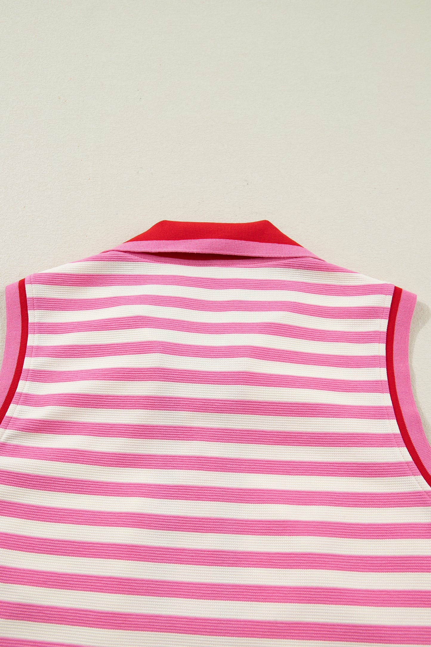 Sachet Pink Textured Stripe Print Contrast Trim Zip Collar Sleeveless 2pcs Skort Set