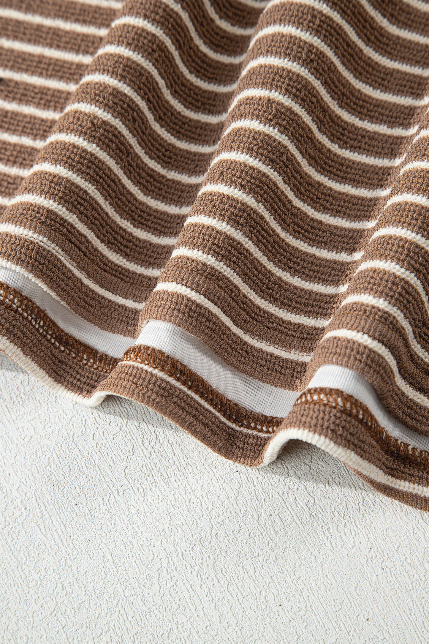 Khaki Stripe Crew Neck Tee Drawstring Waist Cropped Pants Set