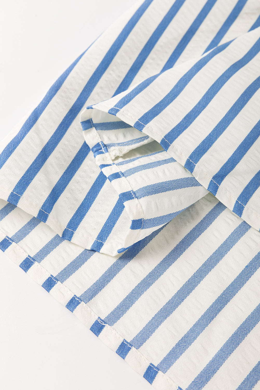 Sky Blue Striped Notched Neck Knot Cuffs Mini Dress