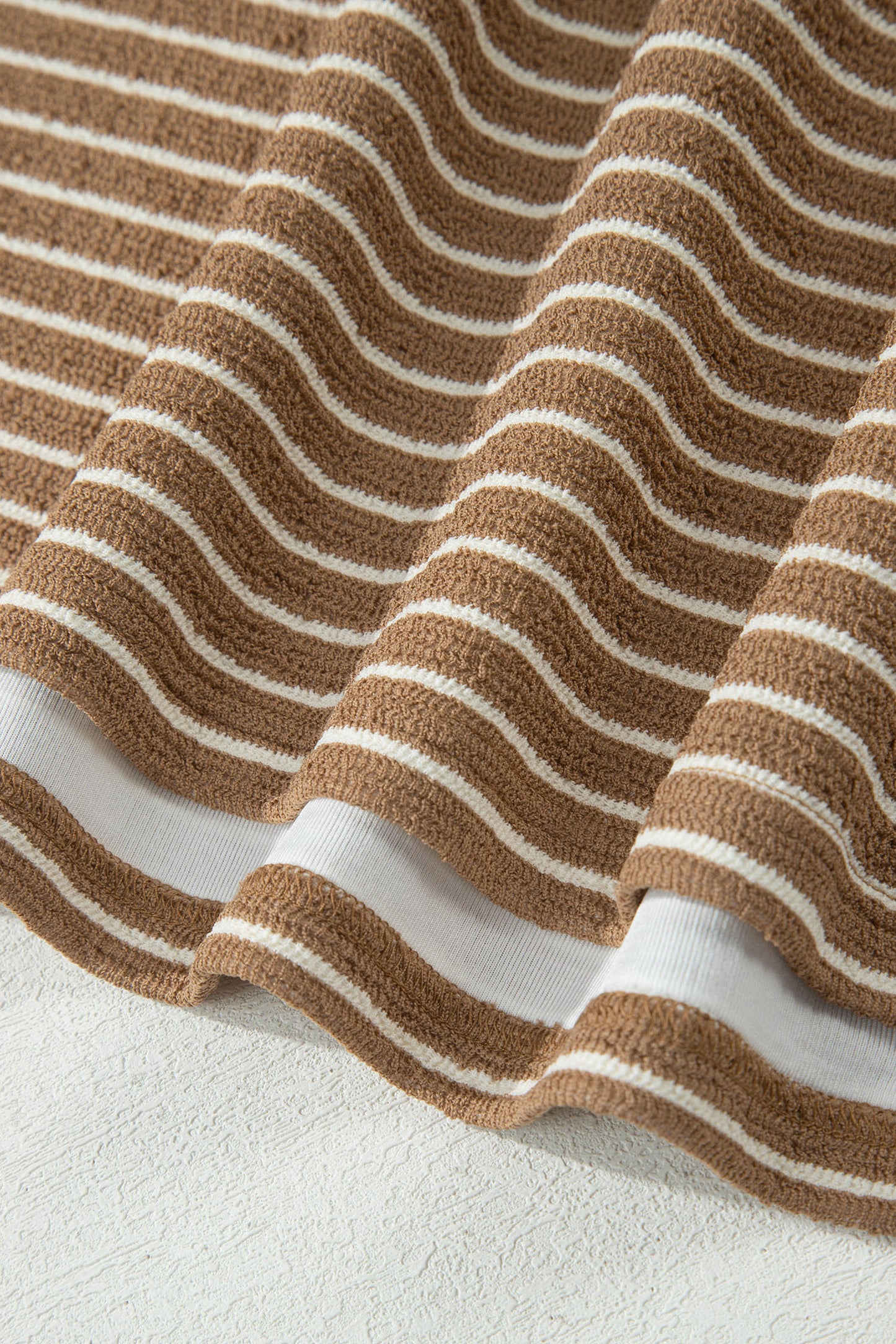 Khaki Stripe Plus Size Striped Colorblock Pocket Lounge Set