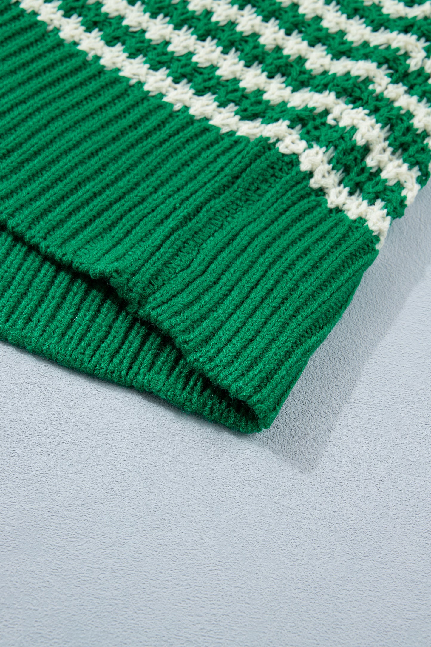 Green Stripe 3/4 Draped Sleeve Slouchy Sweater