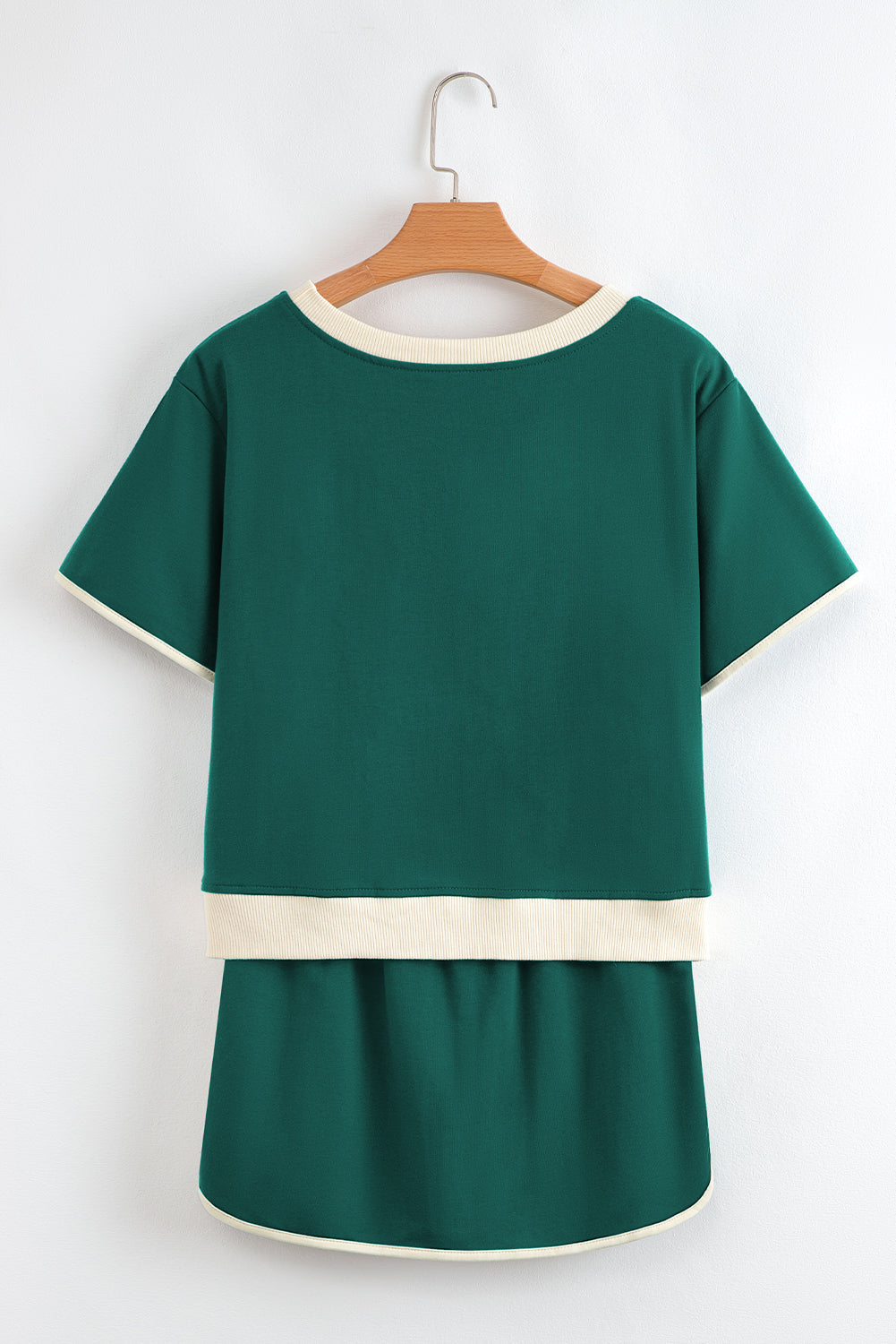 Moonlight Jade Colorblock Edge Drop Shoulder T Shirt and Skort 2Pcs Set