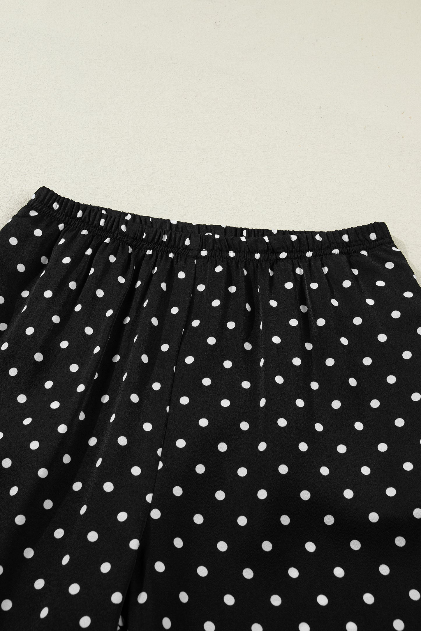 Black Polka Dot Print Elastic Waist Lace Hem Loose Pants