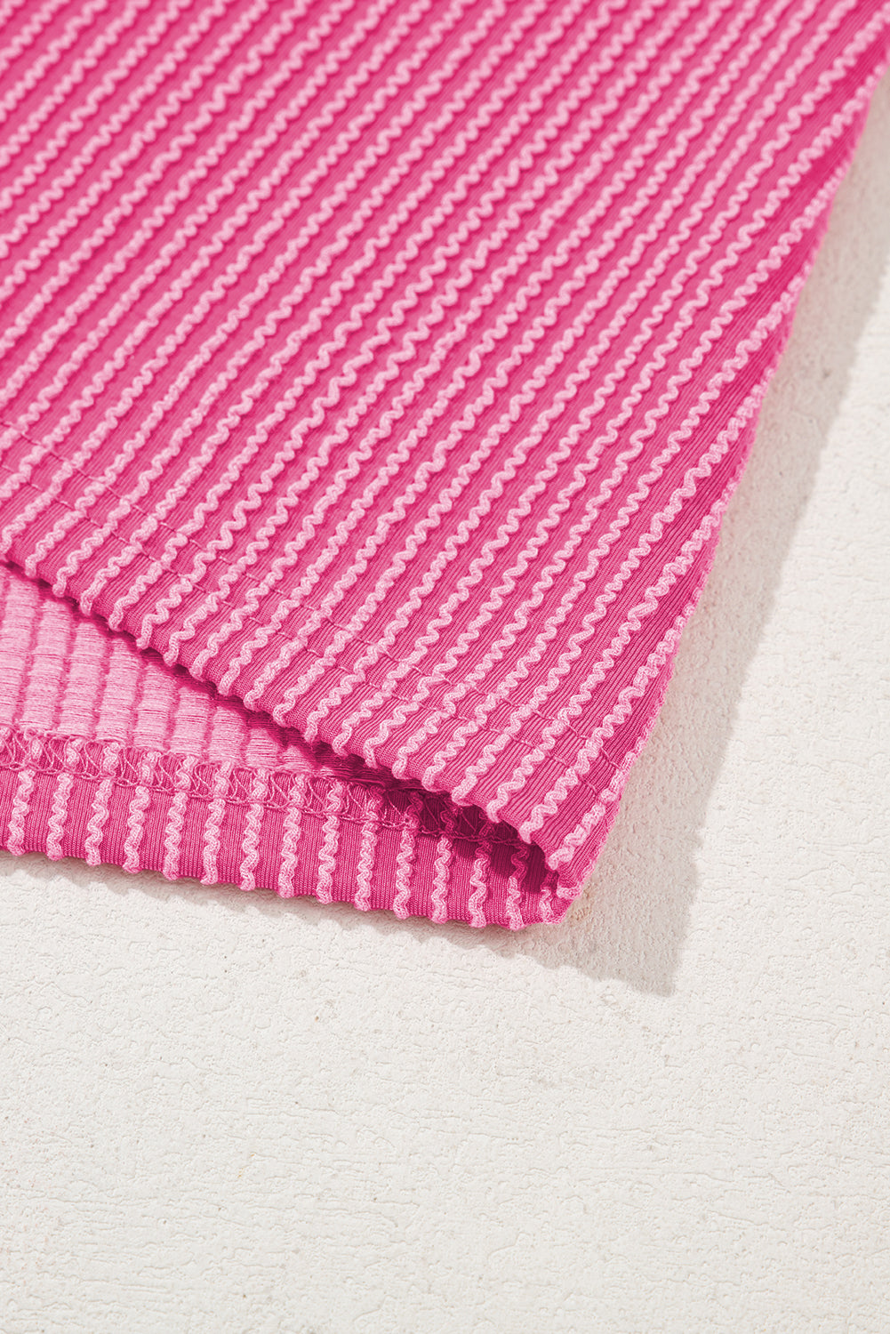 Bright Pink Plain Corded Mock Neck T Shirt