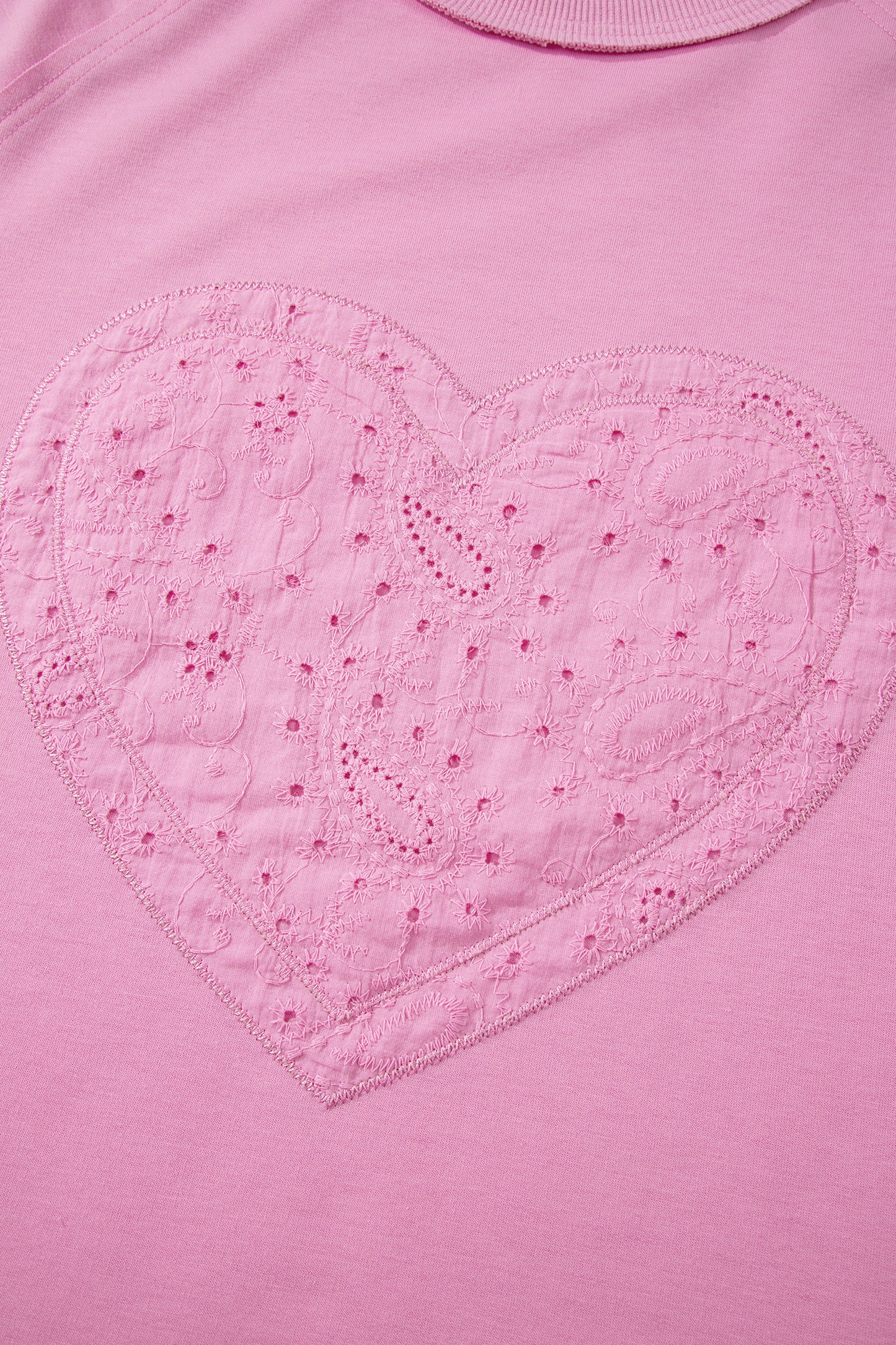 Pink Paisley Broderie Anglaise Valentine Heart Pattern Long Sleeve Patchwork Top
