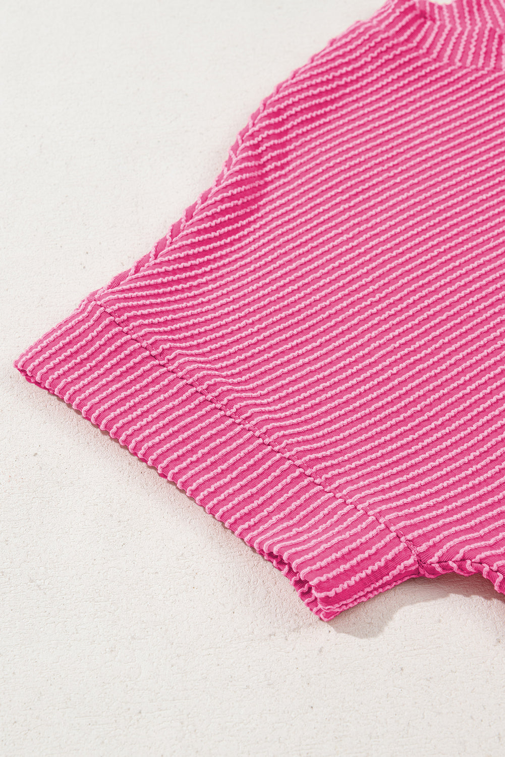 Bright Pink Plain Corded Mock Neck T Shirt