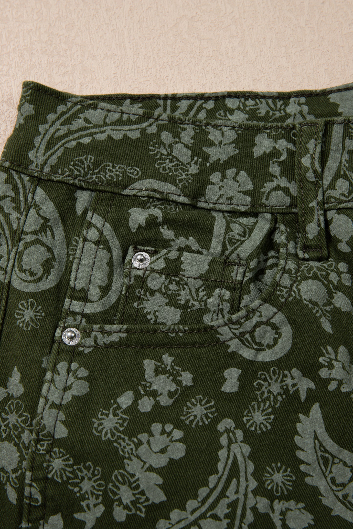 Green Paisley Print Harem Denim Pants