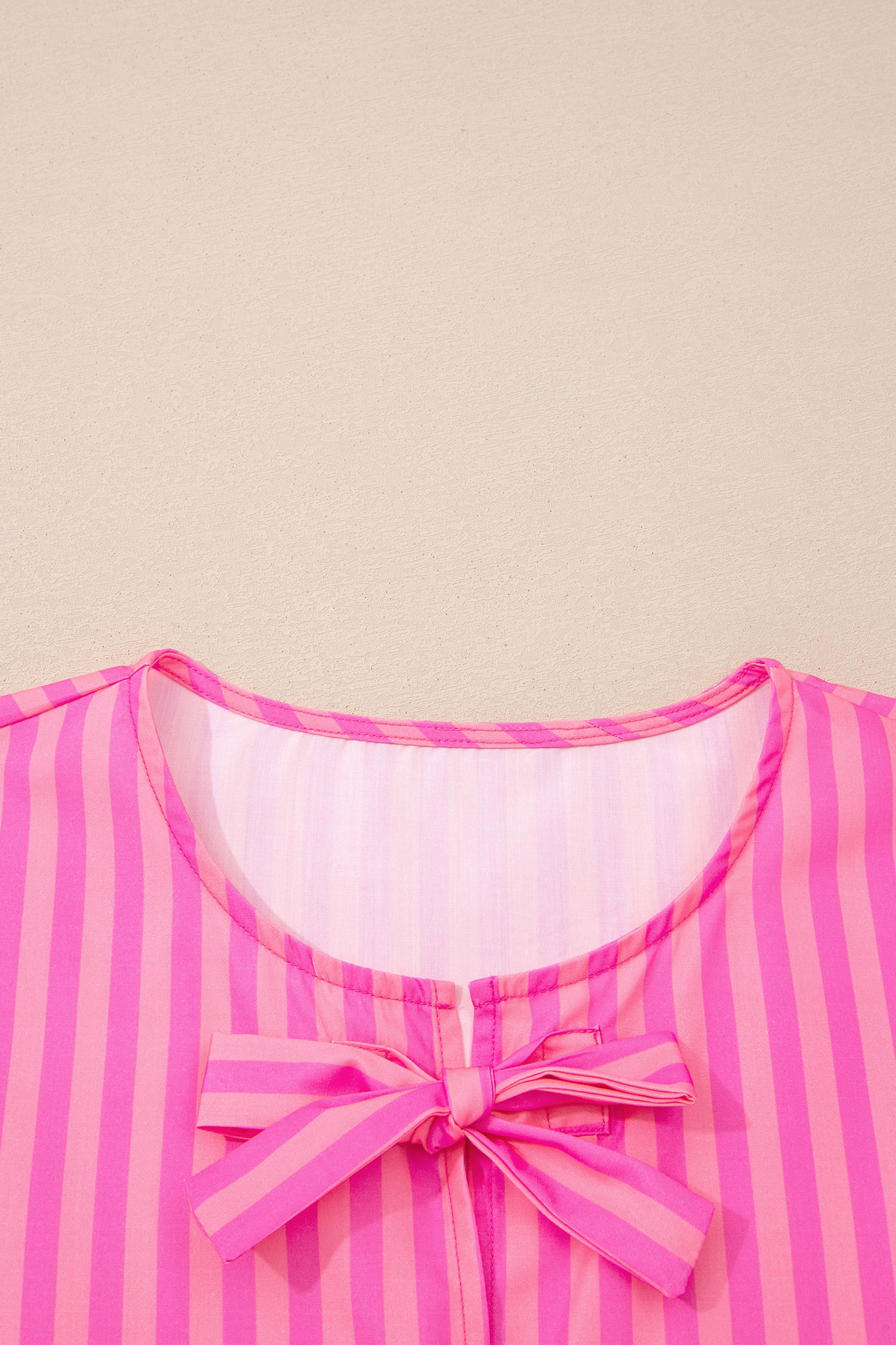 Rose Striped Print Bow Detail Short Puff Sleeve Mini Dress