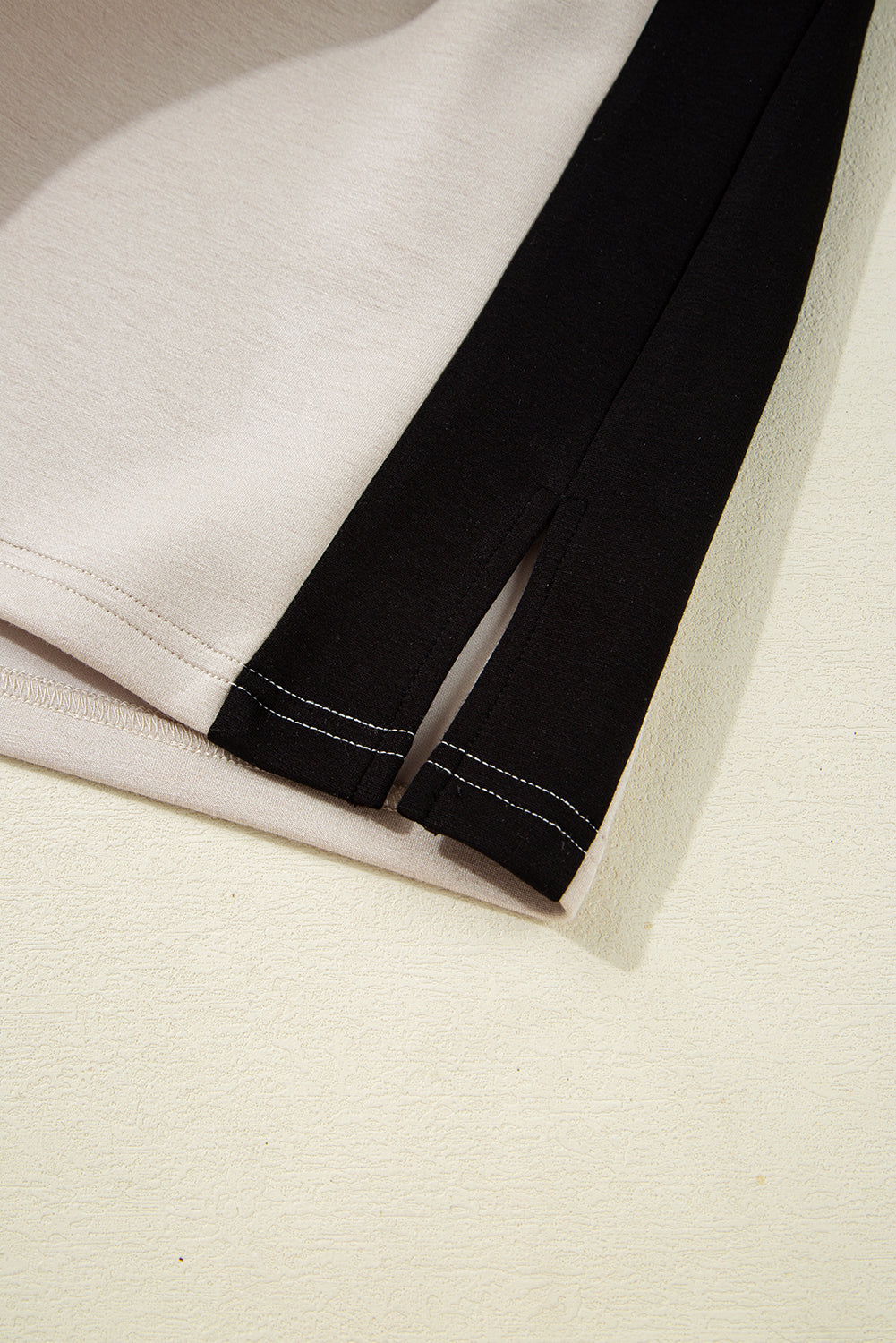 Black Colorblock Zipper Collar T Shirt and Shorts Set