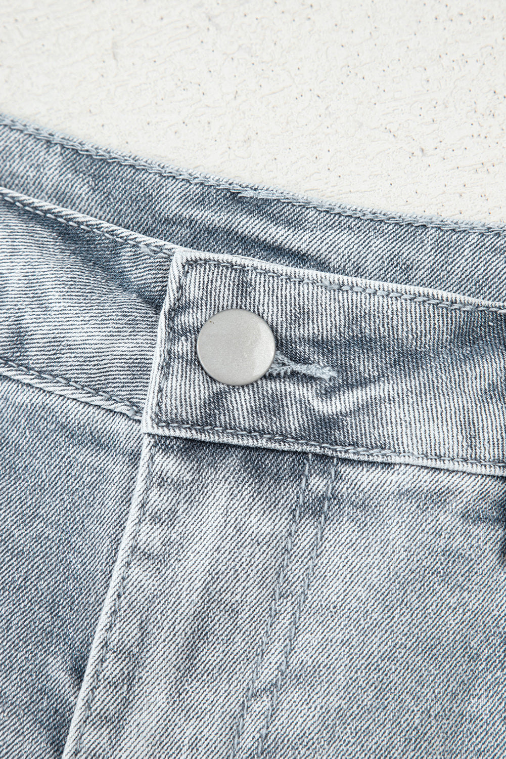 Dusk Blue Scalloped Hemline Light Wash Denim Shorts