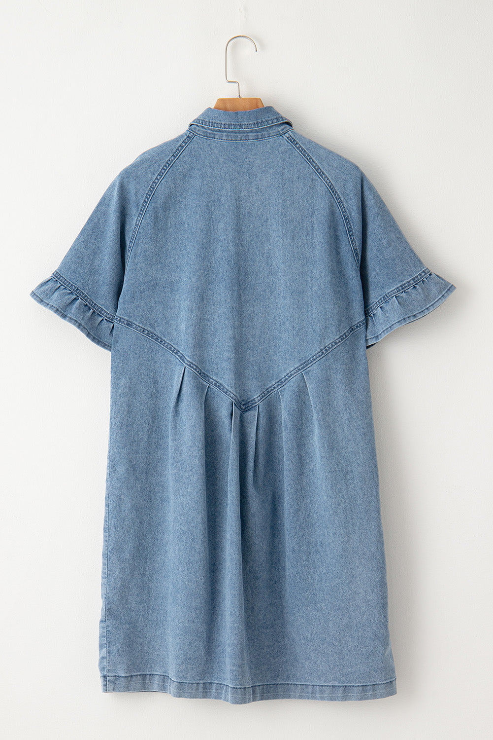 Dark Blue Short Sleeve Button Up Loose Denim Shirt Dress