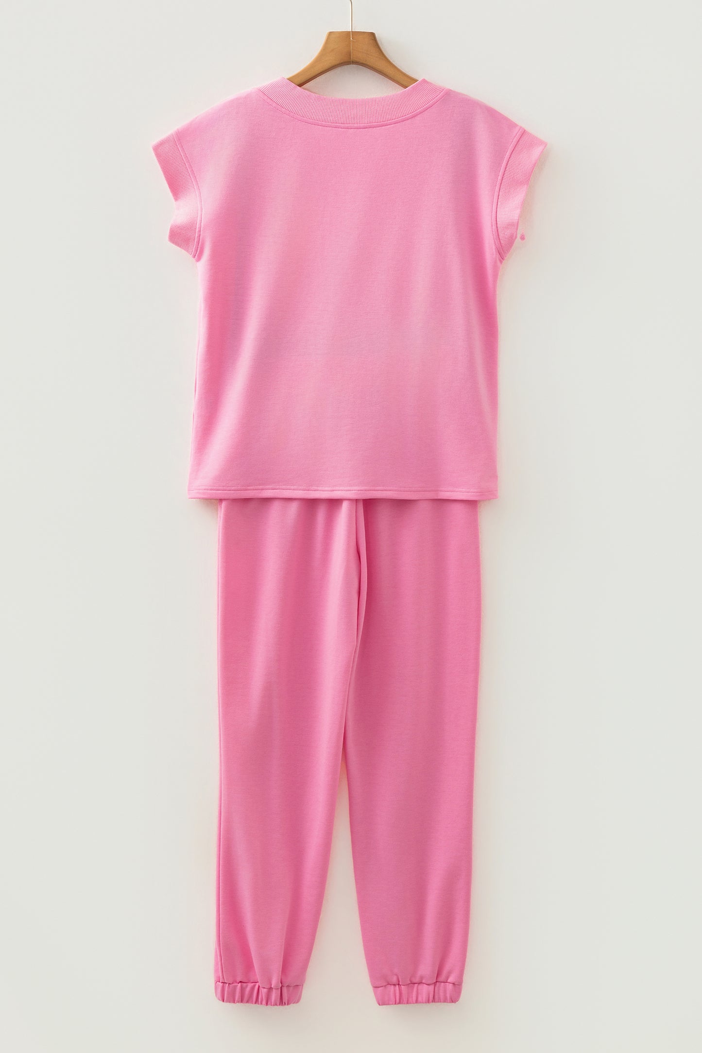 Bonbon Solid Color V Neck Tee Drawstring Pant Set