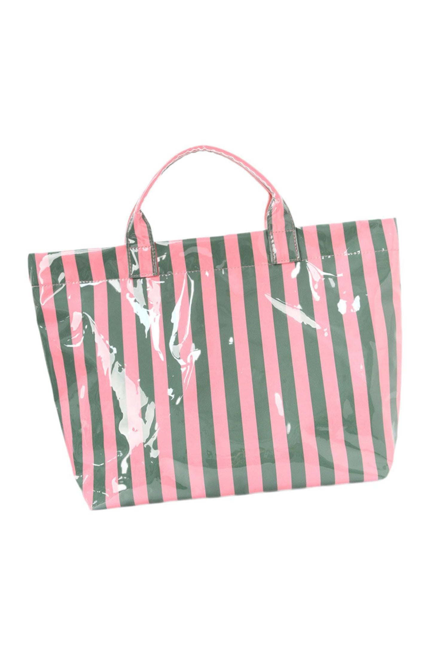 Pink Glossy Striped Vinyl Large Tote Bag