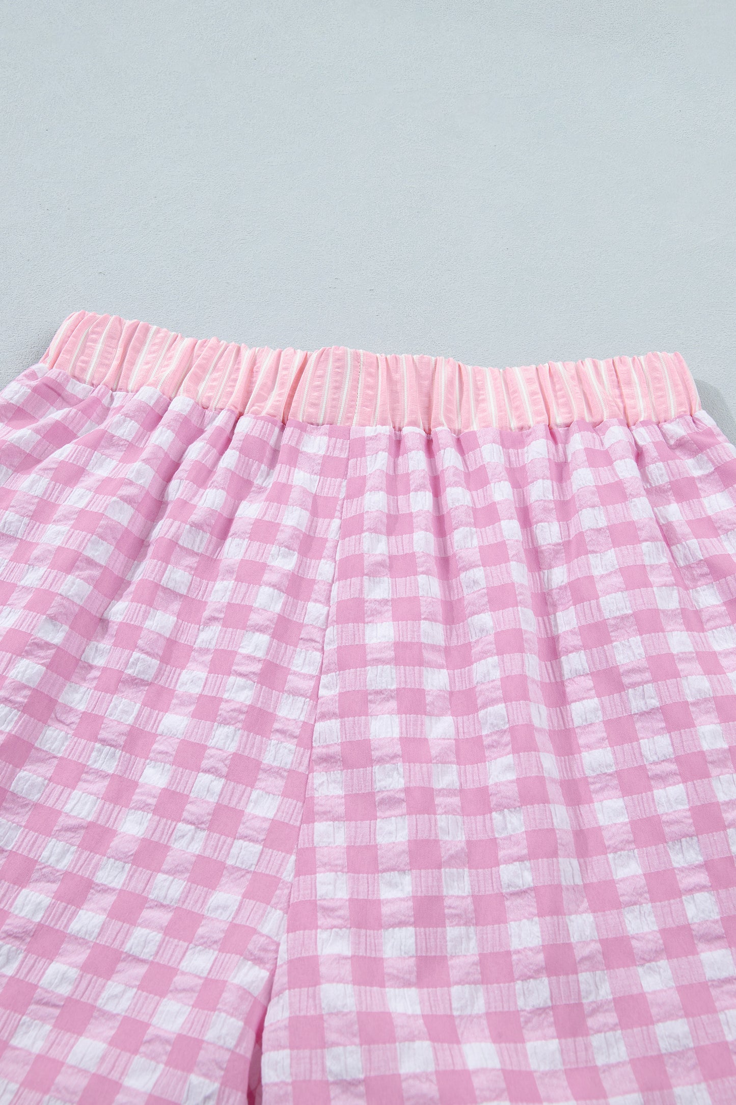 Red Gingham Print Ruffle Striped Detail Lace Tie Shorts