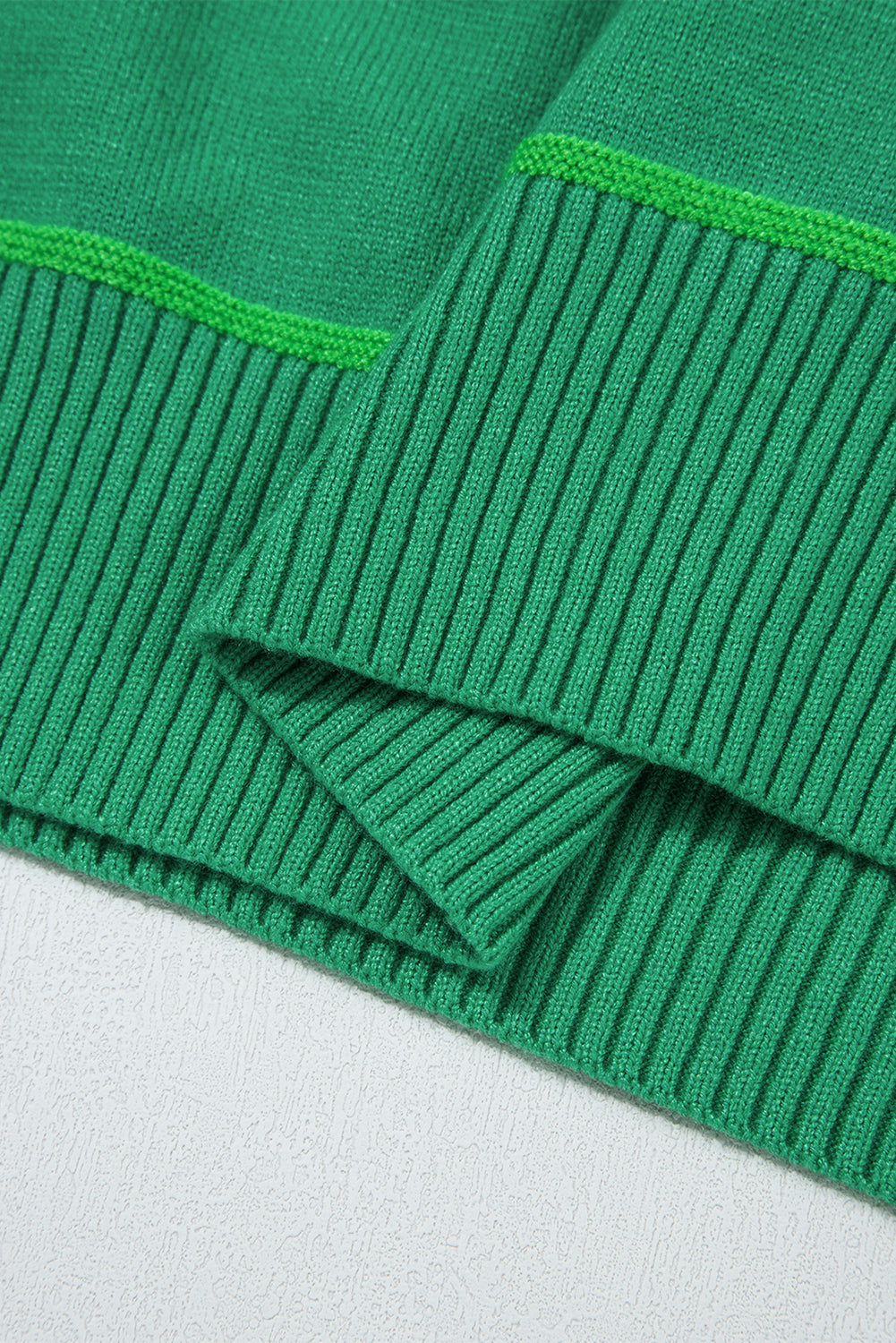 Green Colorblock Striped Half Sleeve Drop Shoulder Sweater