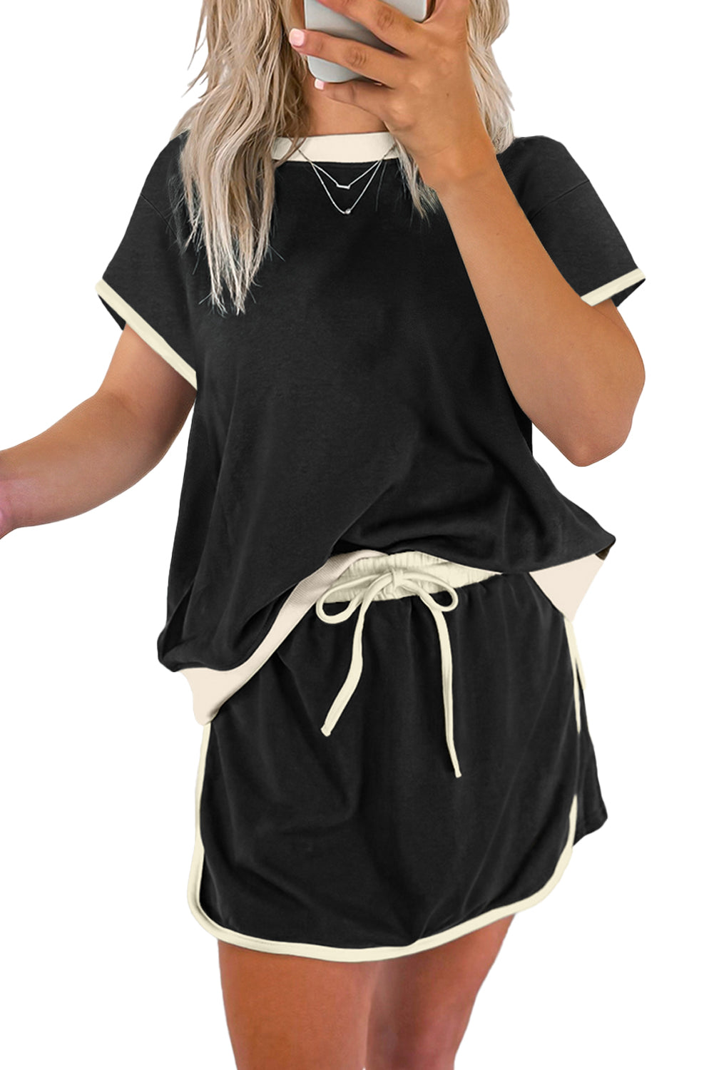 Moonlight Jade Colorblock Edge Drop Shoulder T Shirt and Skort 2Pcs Set