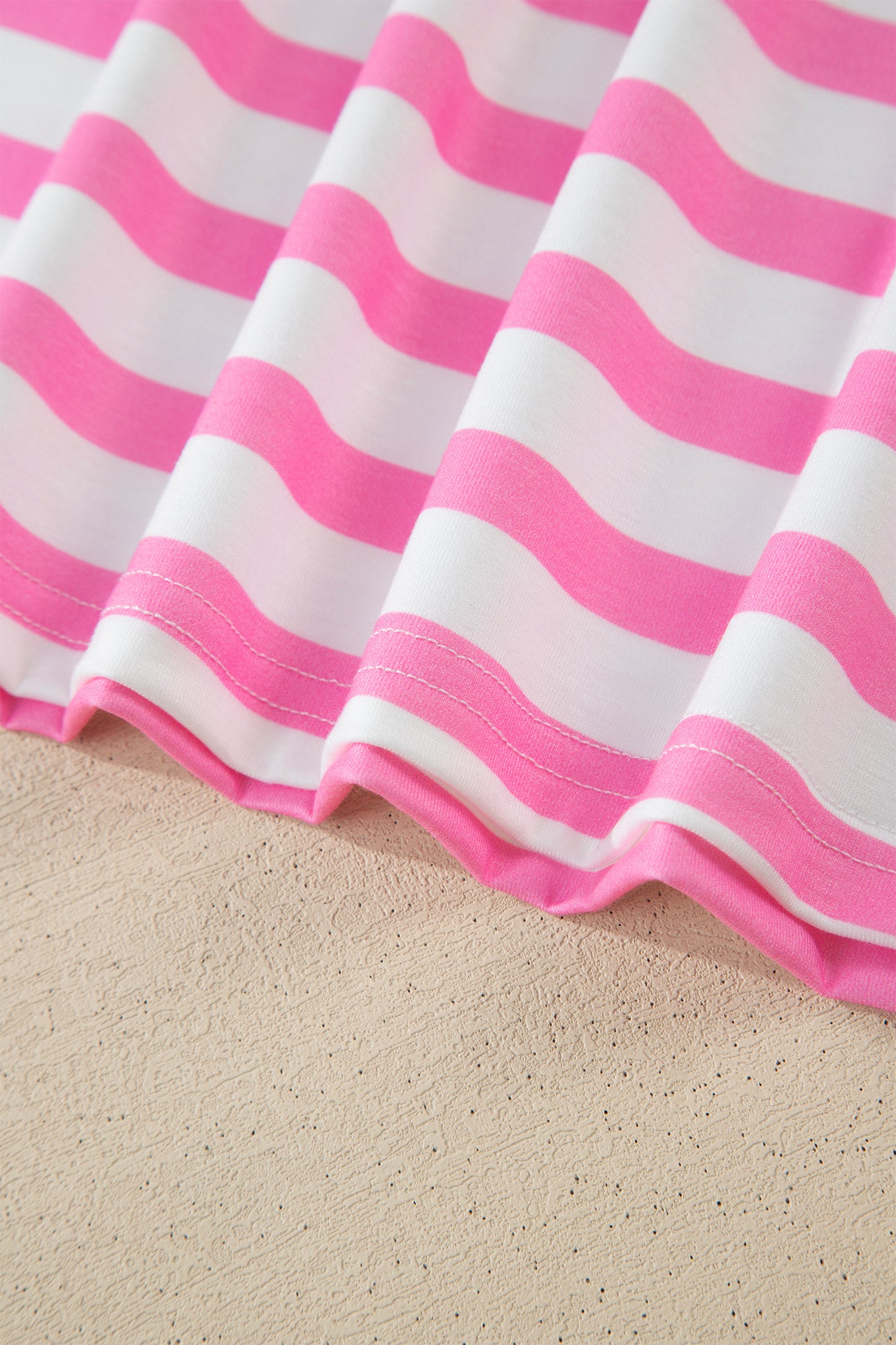 Pink Stripe Colorblock Patched Pocket V Neck Plus Size Tee