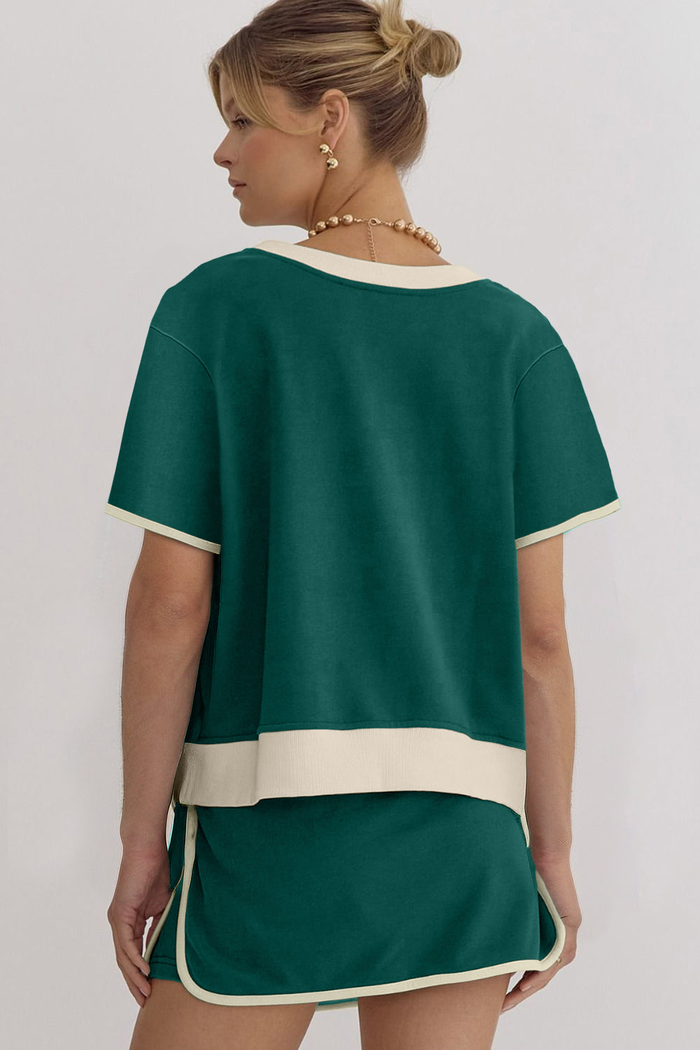 Moonlight Jade Colorblock Edge Drop Shoulder T Shirt and Skort 2Pcs Set