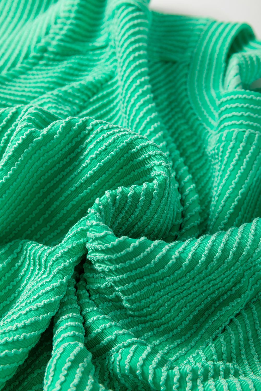 Bright Green Solid Corded T Shirt and Wide Leg Pants Set