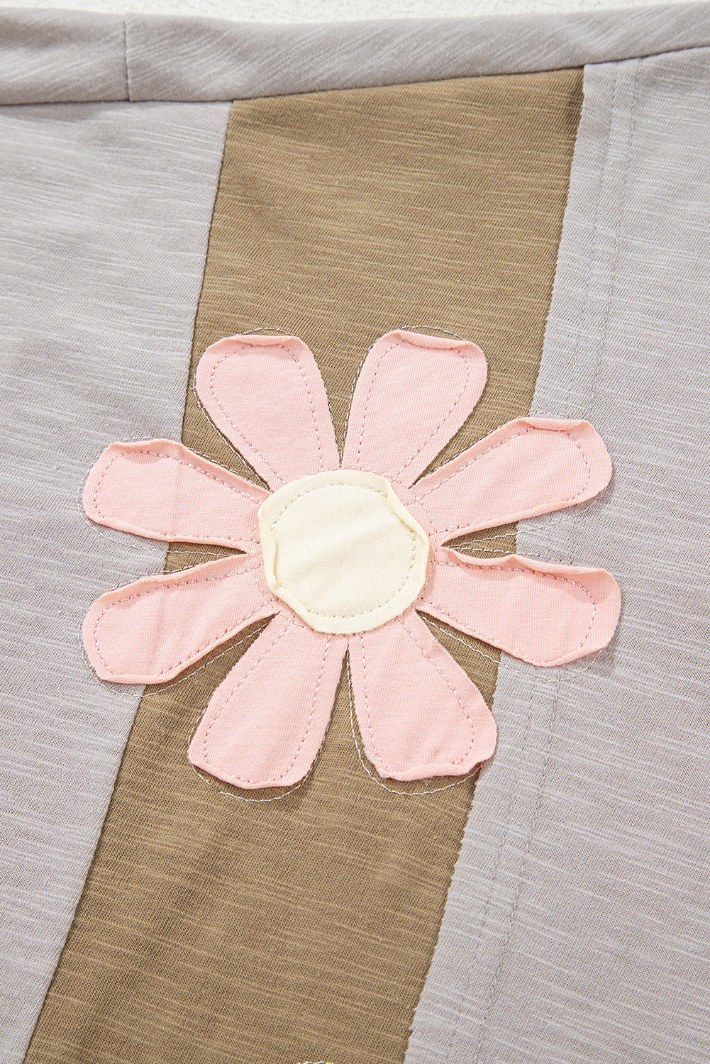 Light Blue Flower Patched Exposed Seam 3/4 Sleeve top