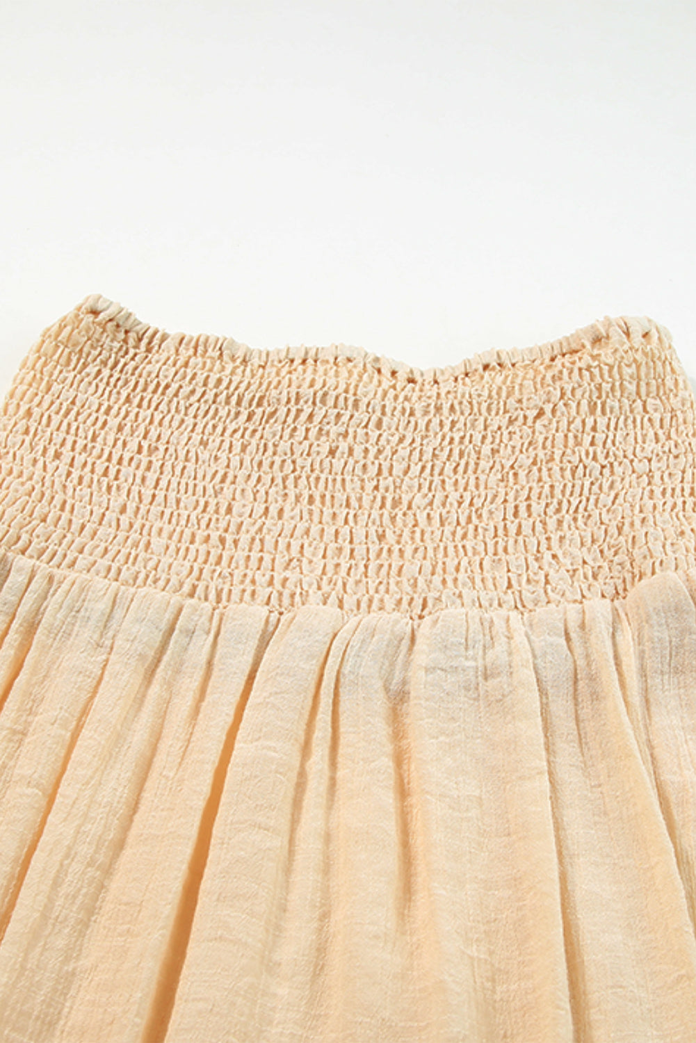 Pale Khaki Shirred High Waist Split Long Beach Skirt