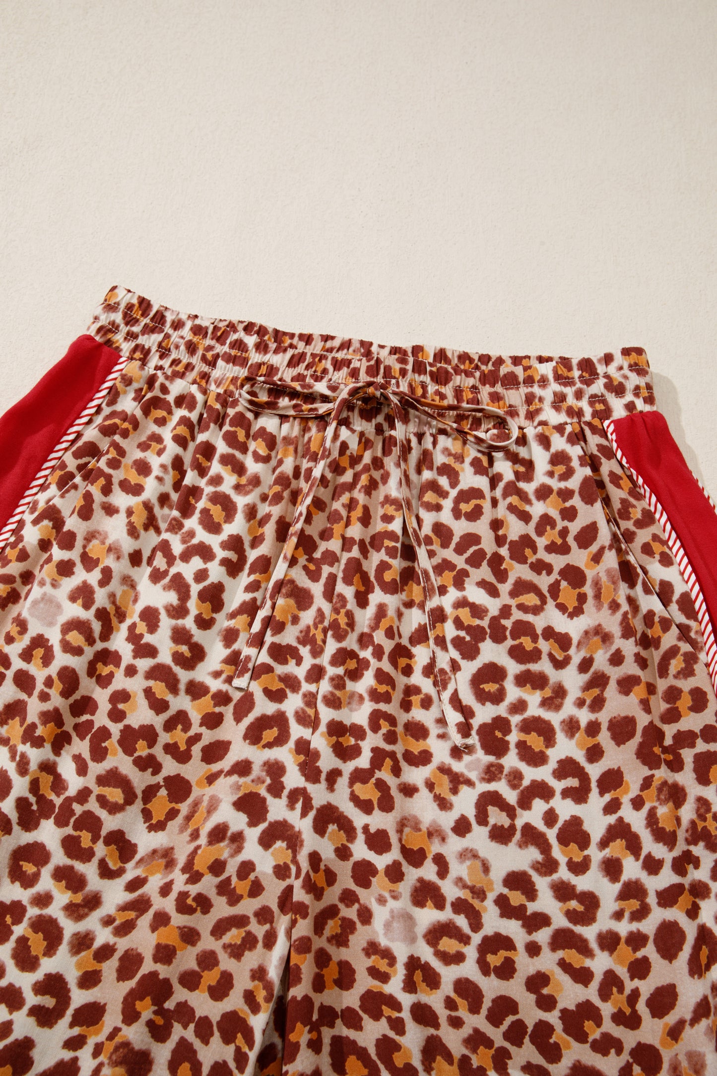 Brown Contrast Trim Leopard Top and Pant Set