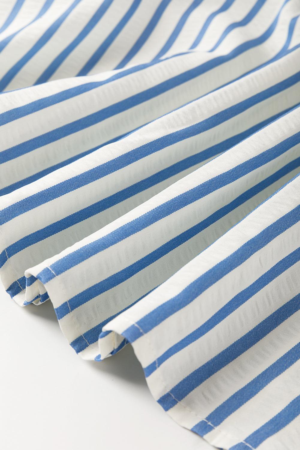 Sky Blue Striped Notched Neck Knot Cuffs Mini Dress