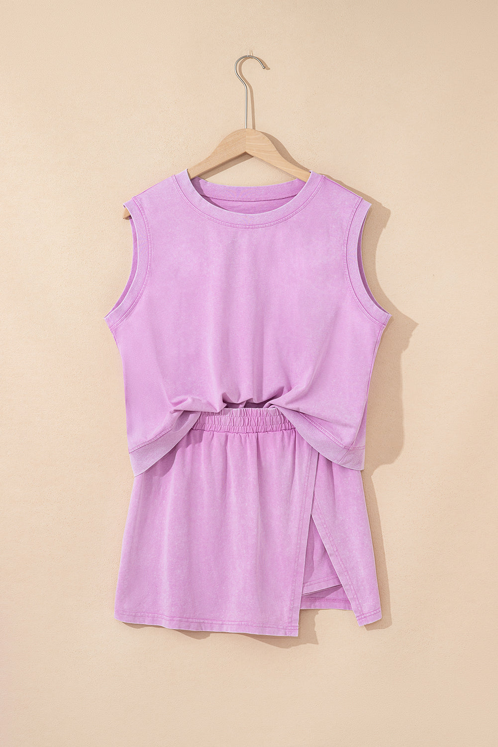 Yellow Cream 2 Pieces Mineral Wash Cotton Tank Top Lined Split Skort Set