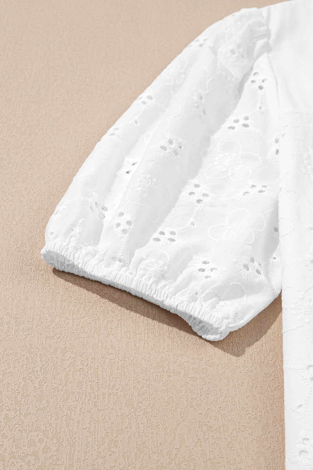 White Lace Crochet V Neck Half Sleeve Embroidery Button Down Blouses Casual Shirts